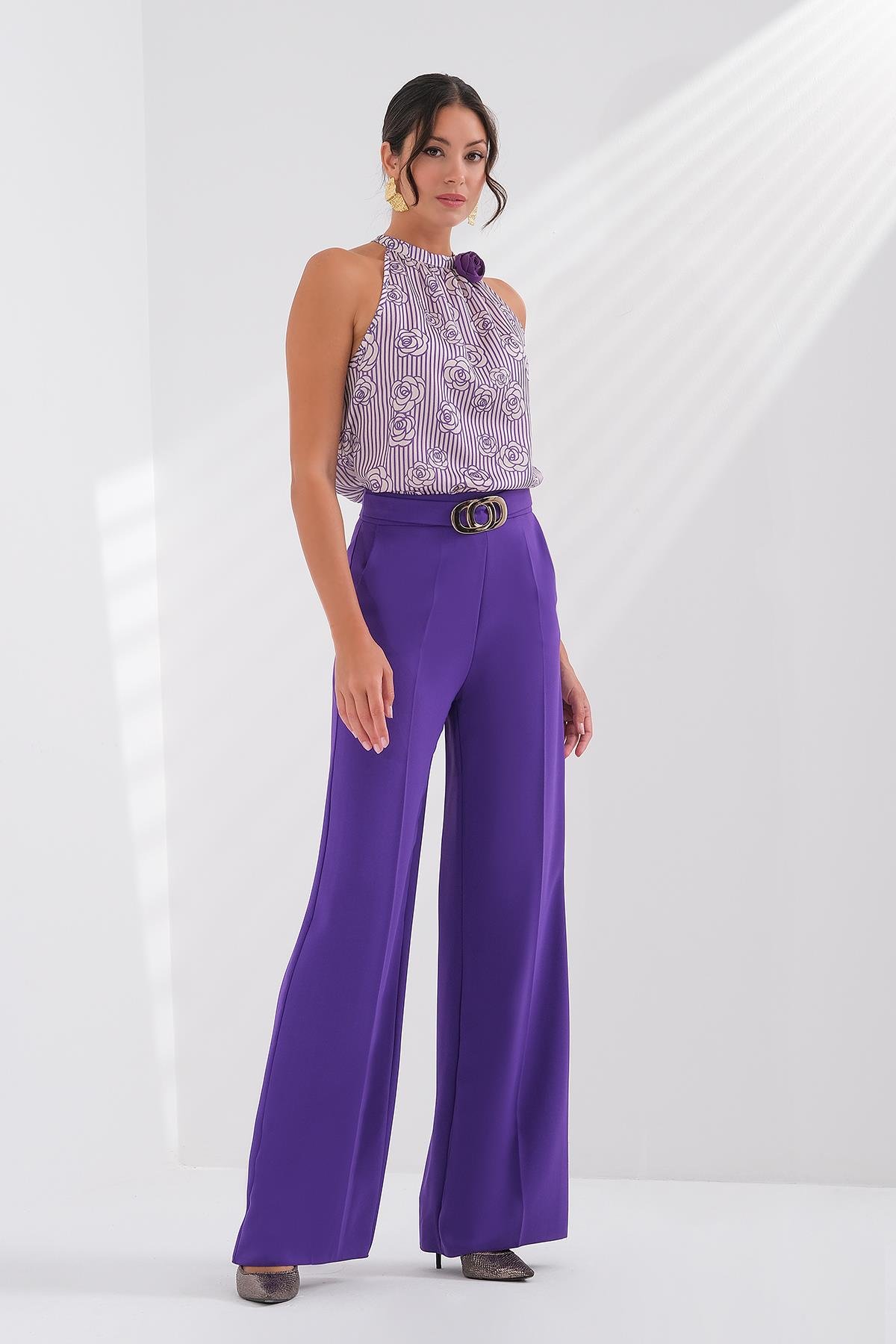 Gold Metal Tokalı Yüksek Bel Pantolon