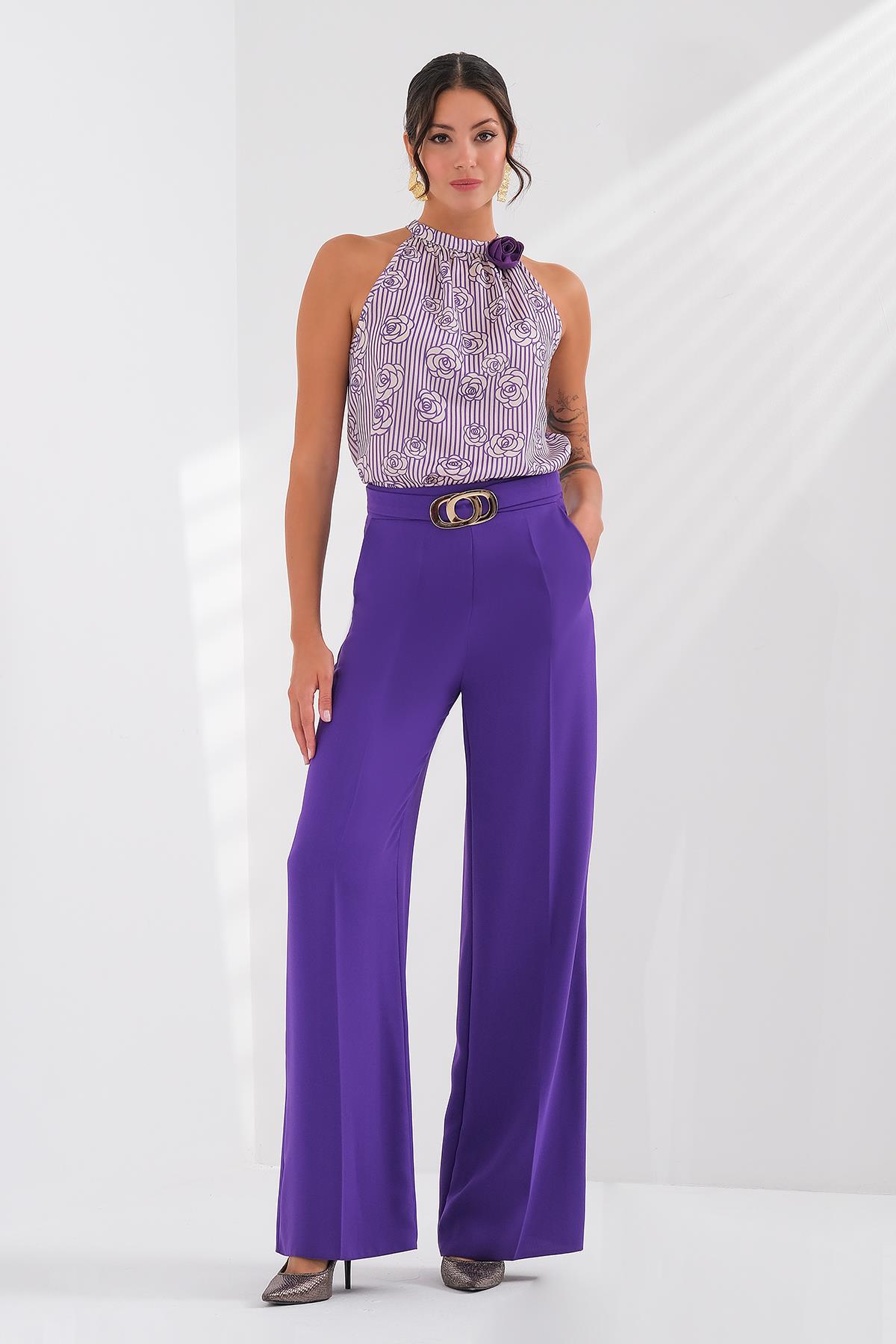 Gold Metal Tokalı Yüksek Bel Pantolon