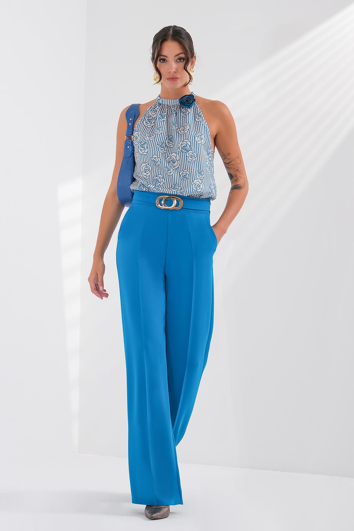 Gold Metal Tokalı Yüksek Bel Pantolon