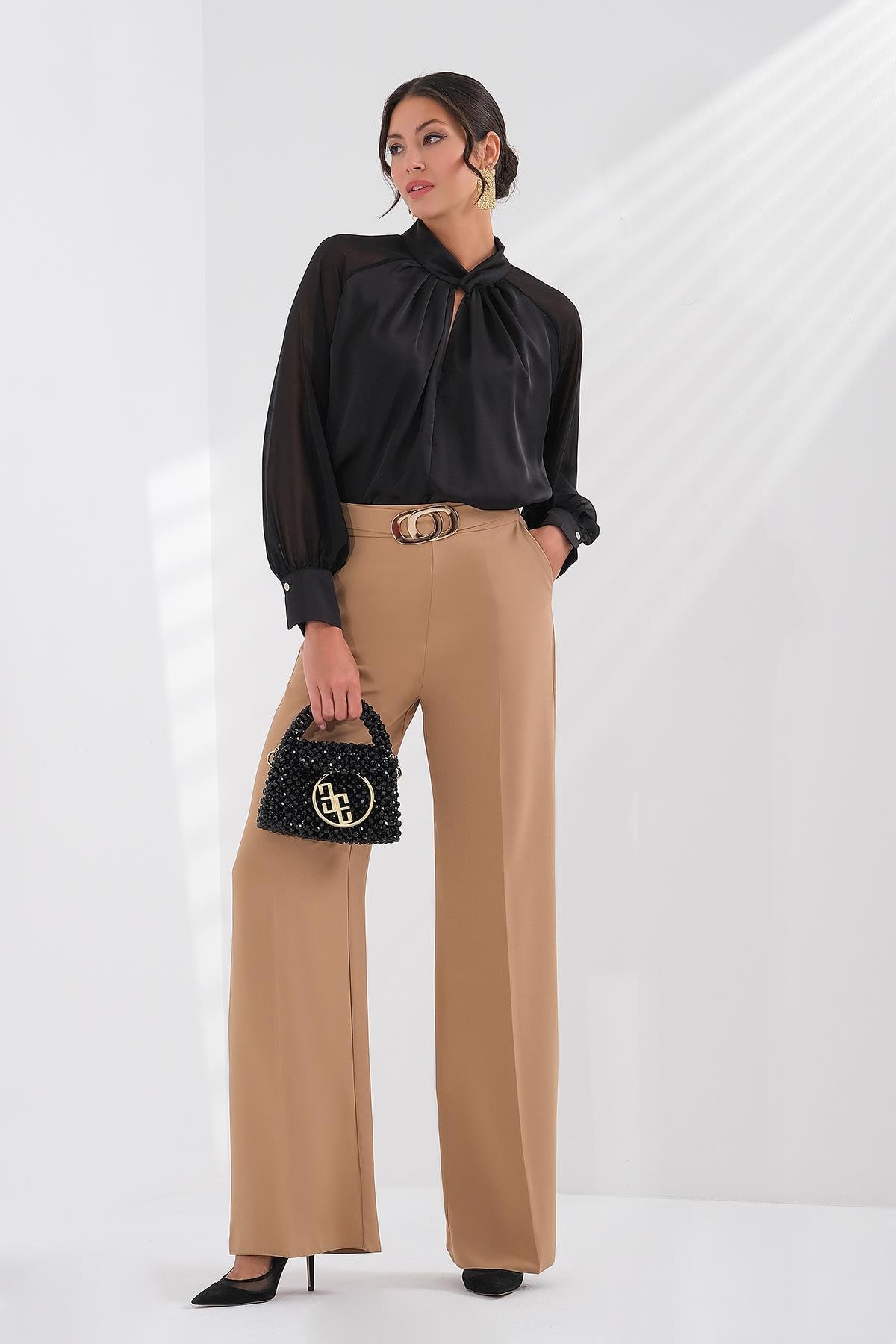Gold Metal Tokalı Yüksek Bel Pantolon