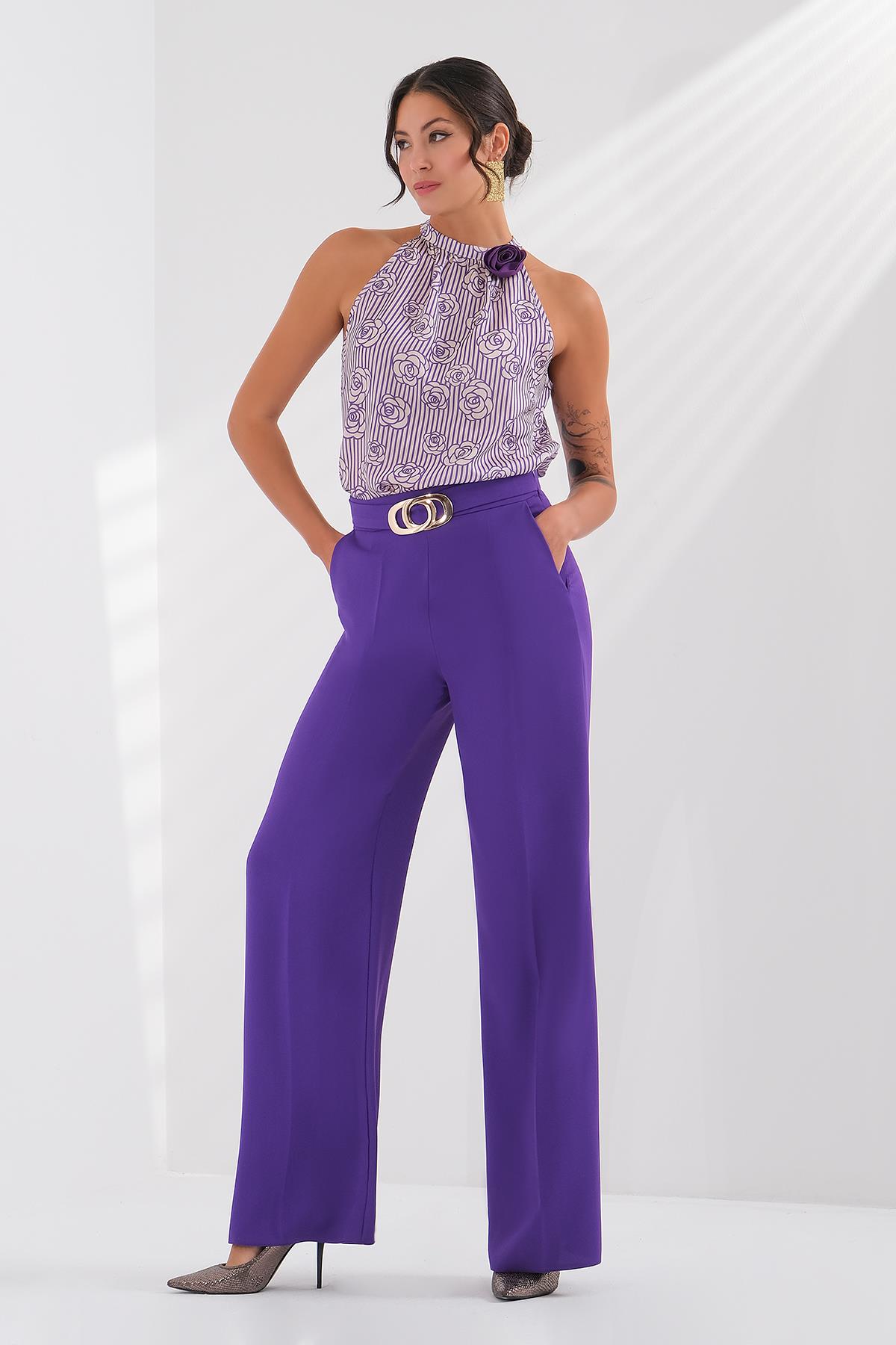 Gold Metal Tokalı Yüksek Bel Pantolon