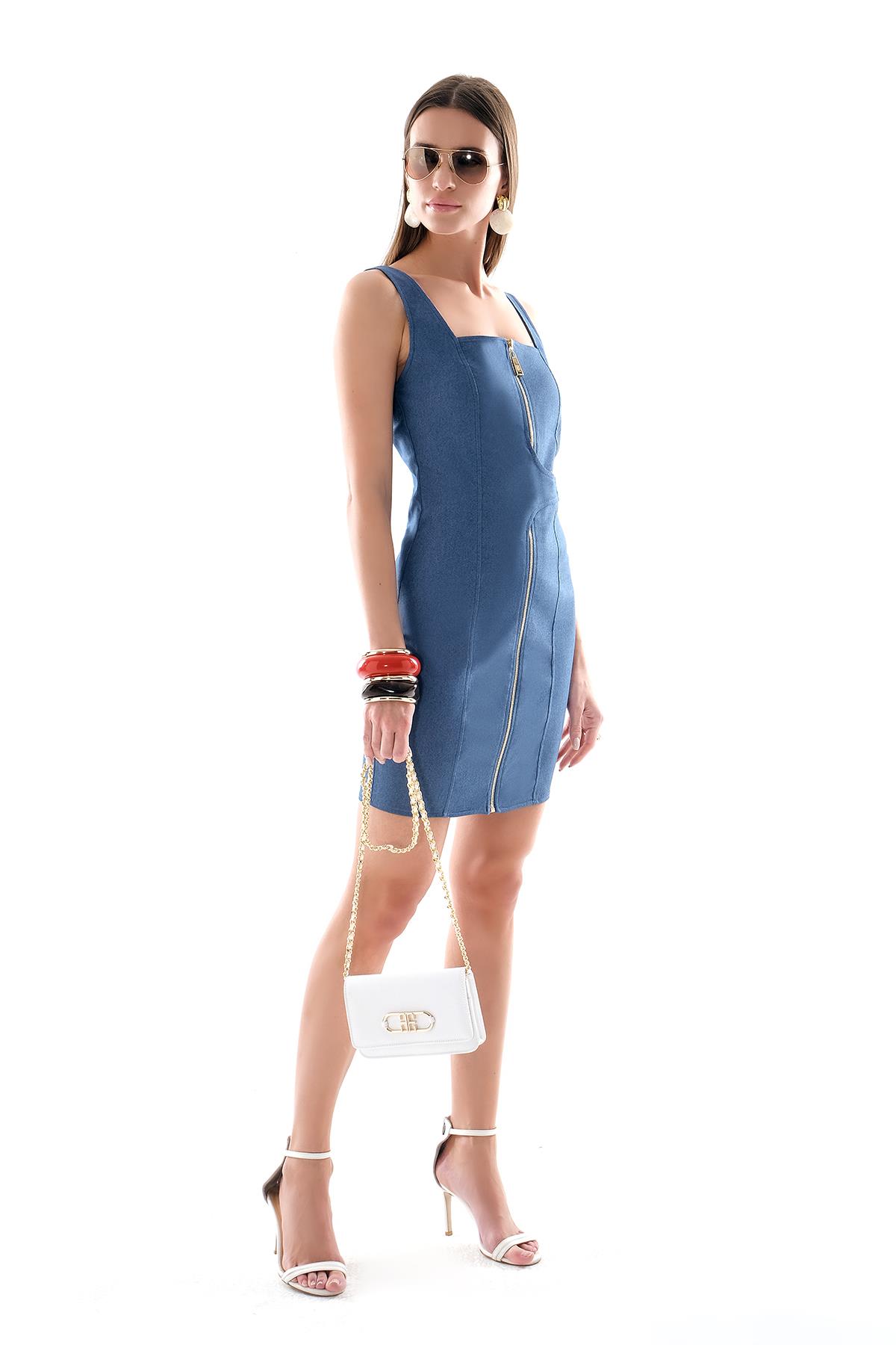 Gold Tokalı Mini Kot Elbise