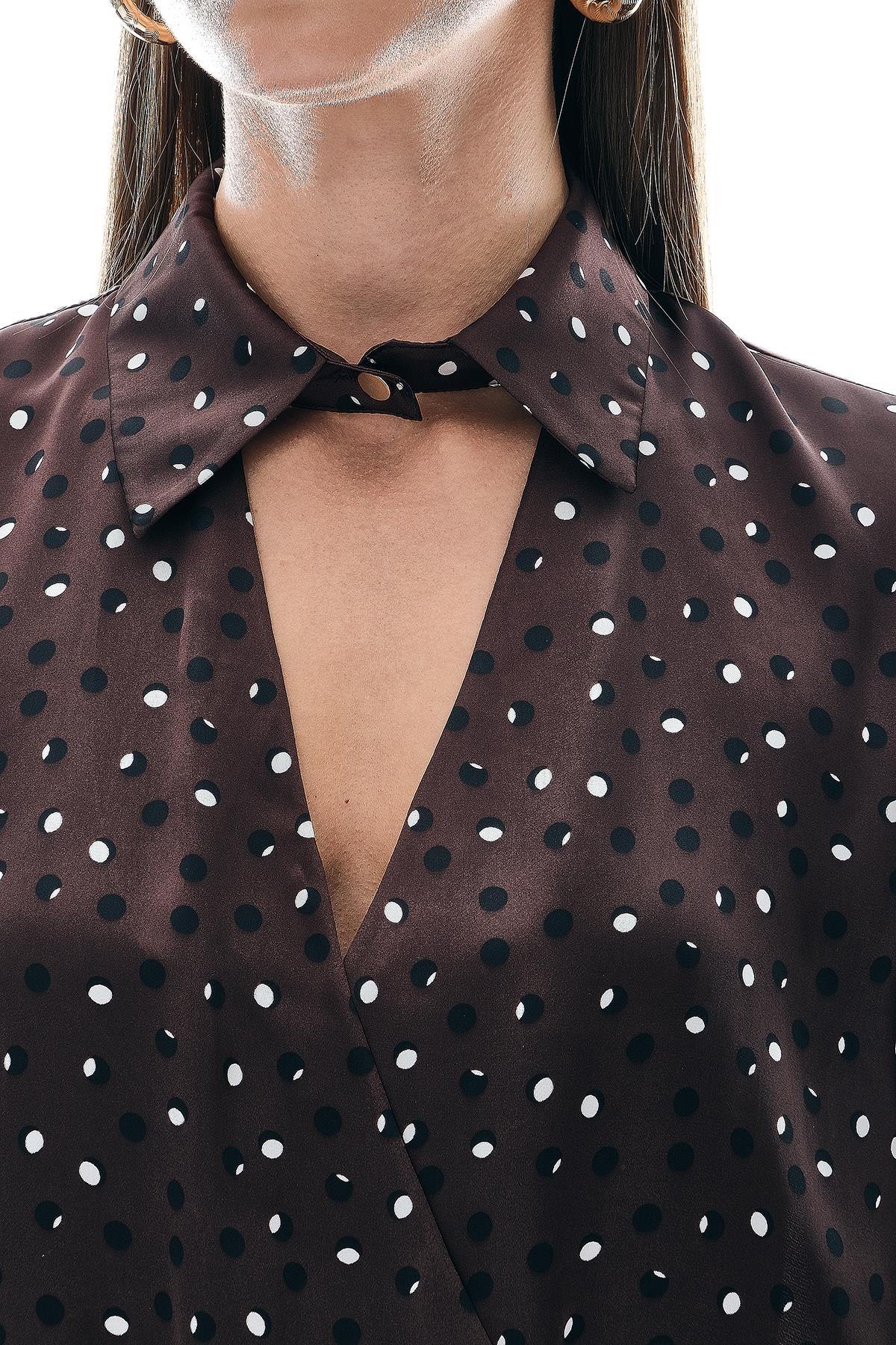 Gömlek Yaka Detaylı Kruvaze Desenli Şifon Bluz