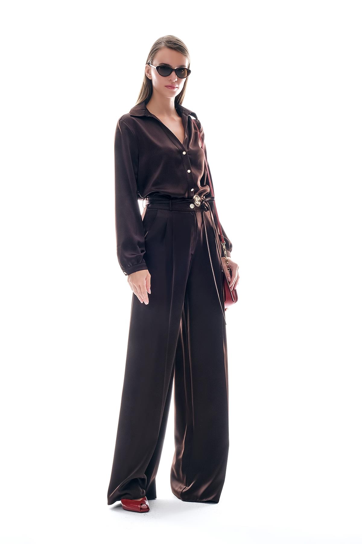 Gömlek Yakalı Saten Bluz