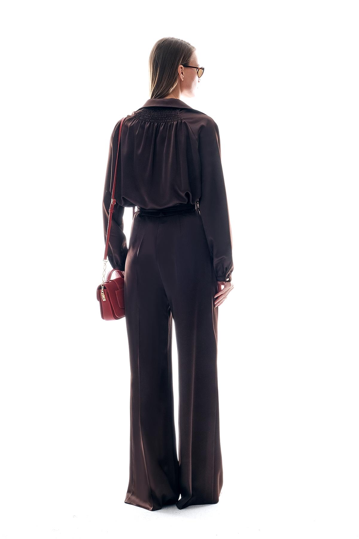 Gömlek Yakalı Saten Bluz