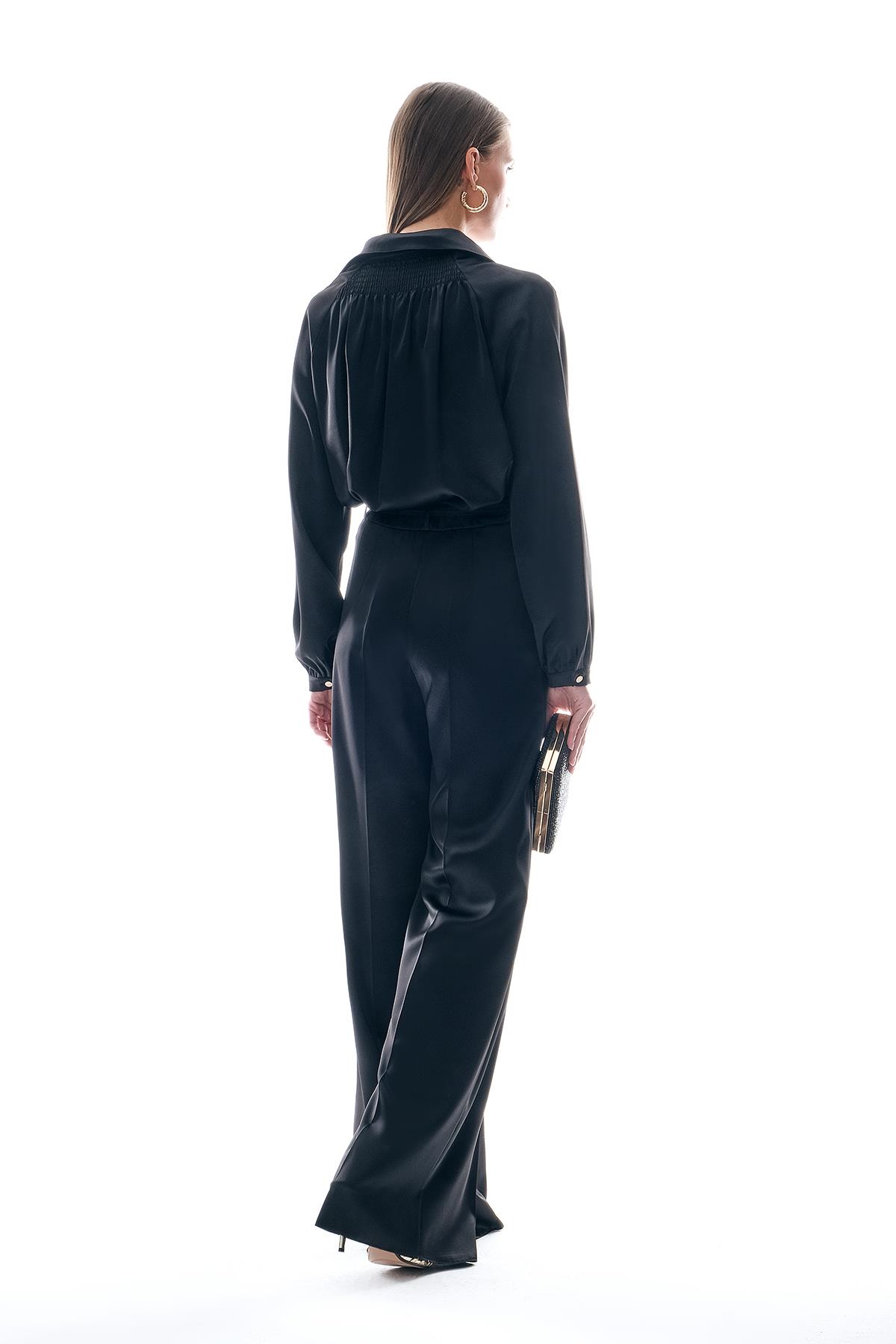 Gömlek Yakalı Saten Bluz