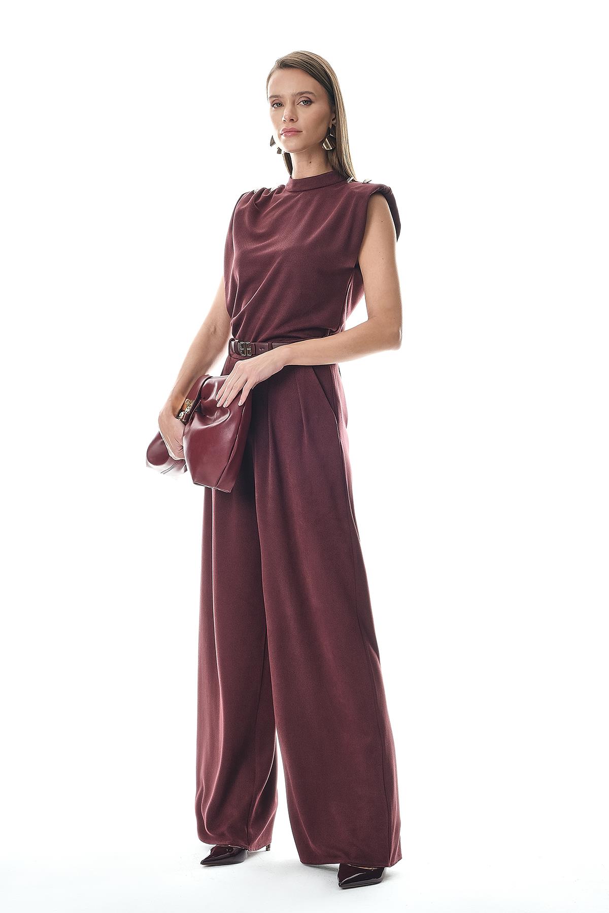 Hakim Yaka Omuzları Gold Düğmeli Süet Bluz