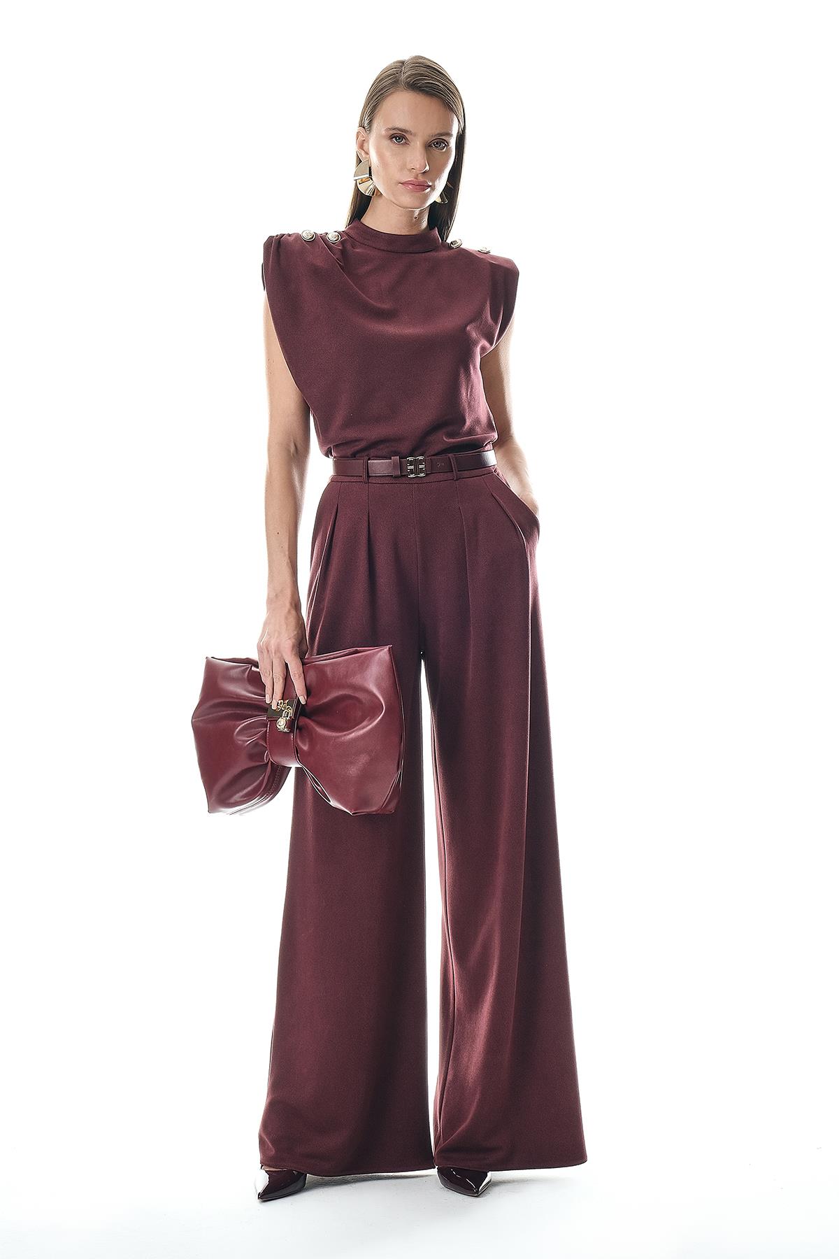 Hakim Yaka Omuzları Gold Düğmeli Süet Bluz