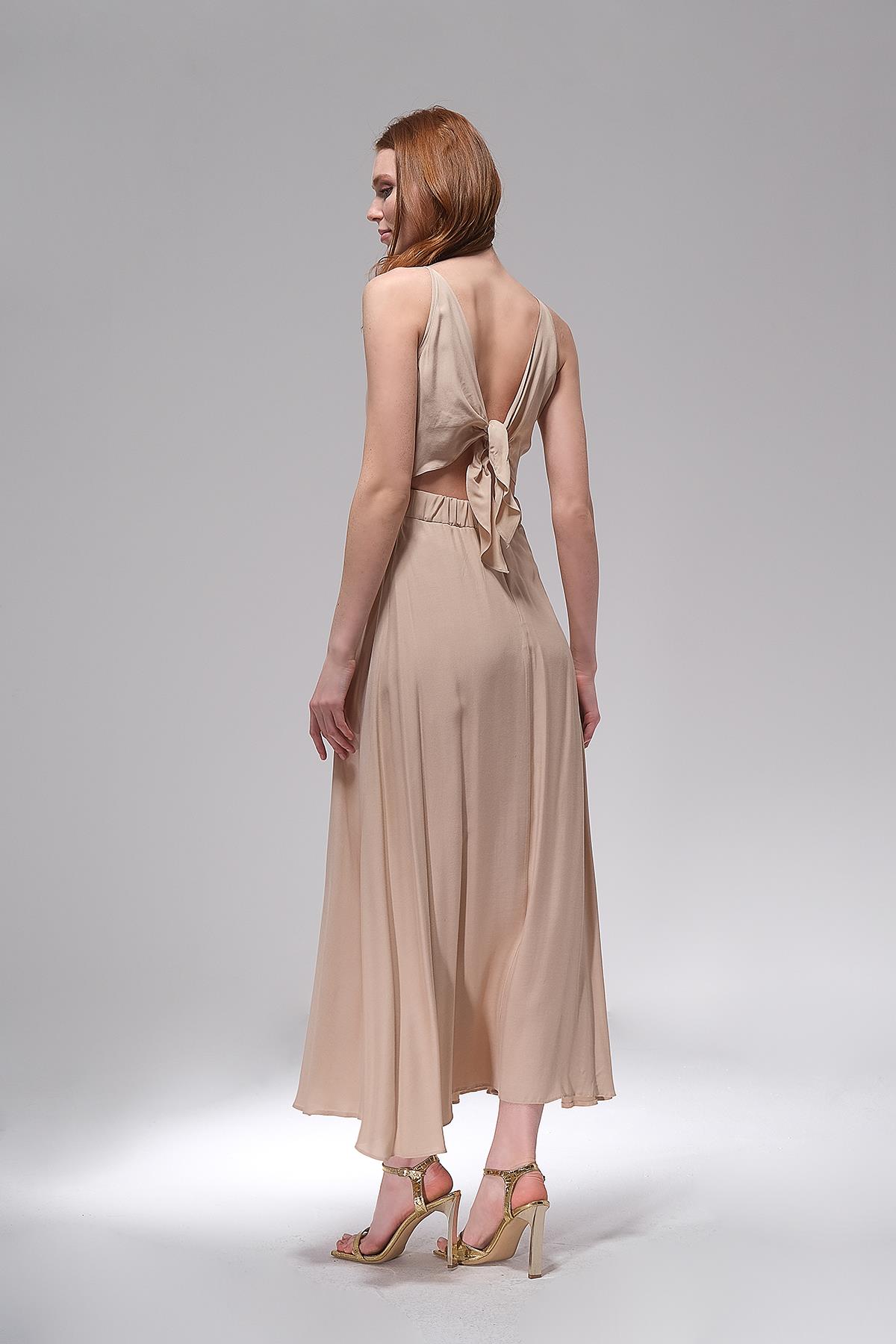 Halter Yaka Midi Boy Elbise