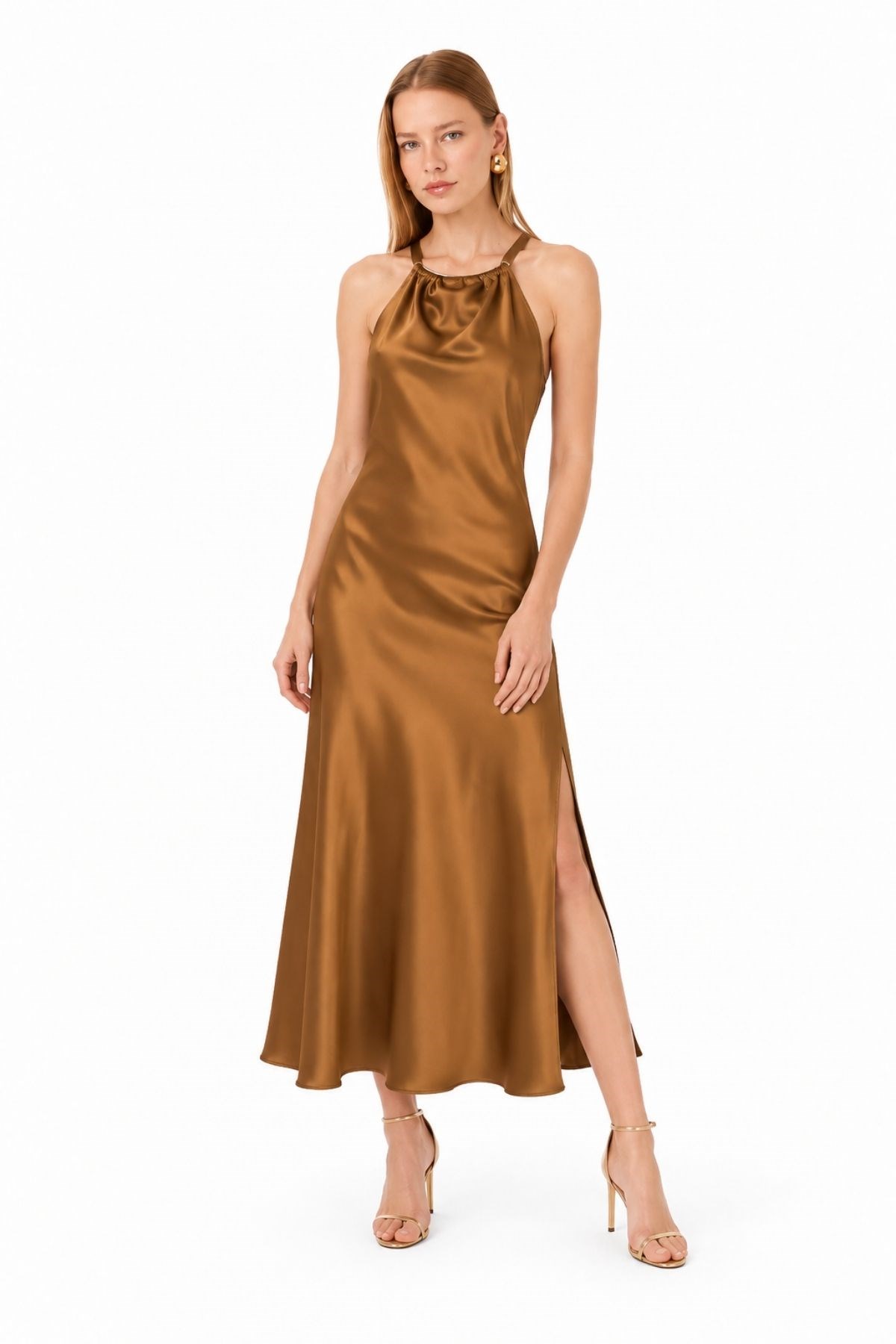 Halter Yaka Saten Elbise