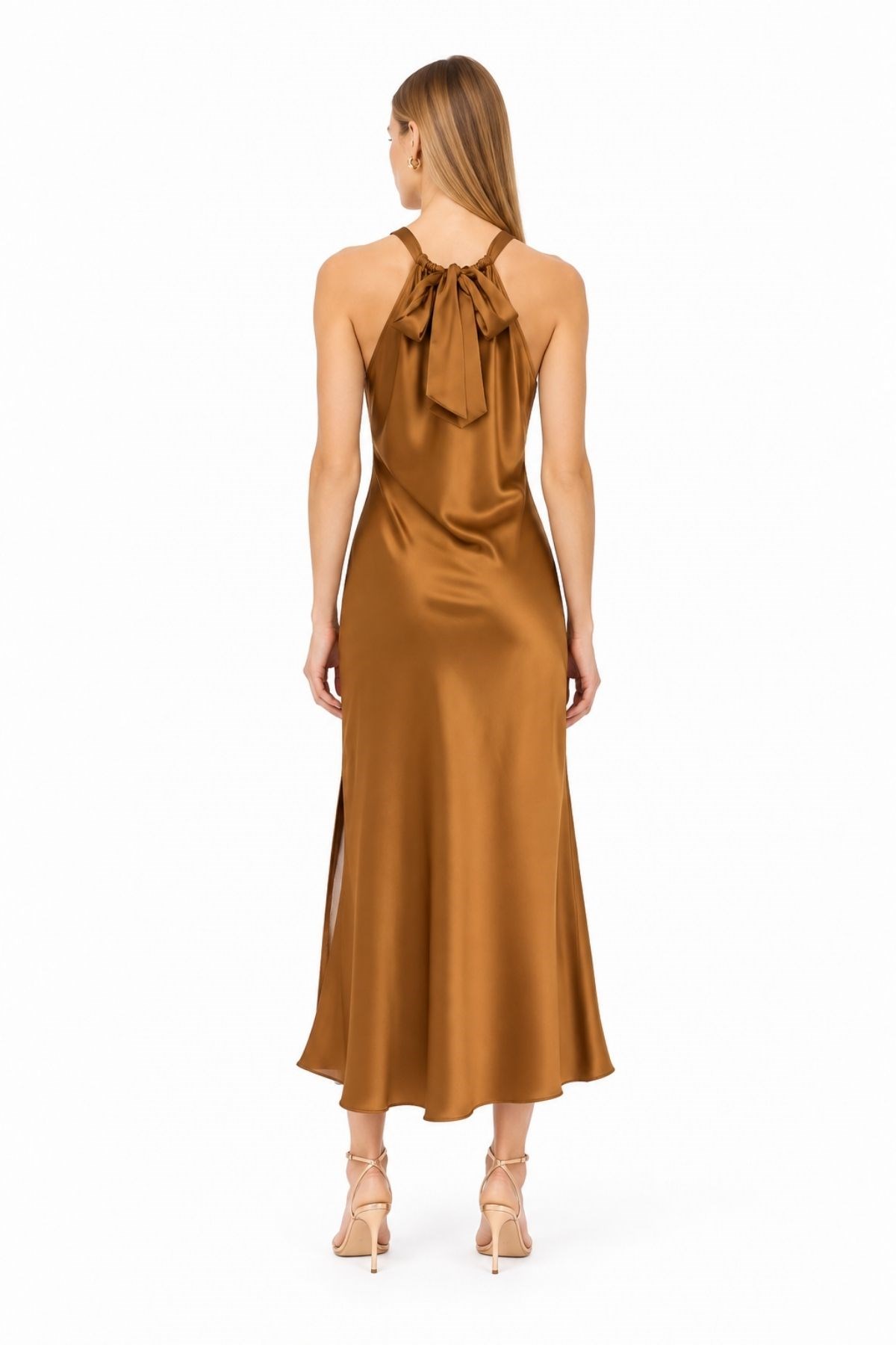 Halter Yaka Saten Elbise
