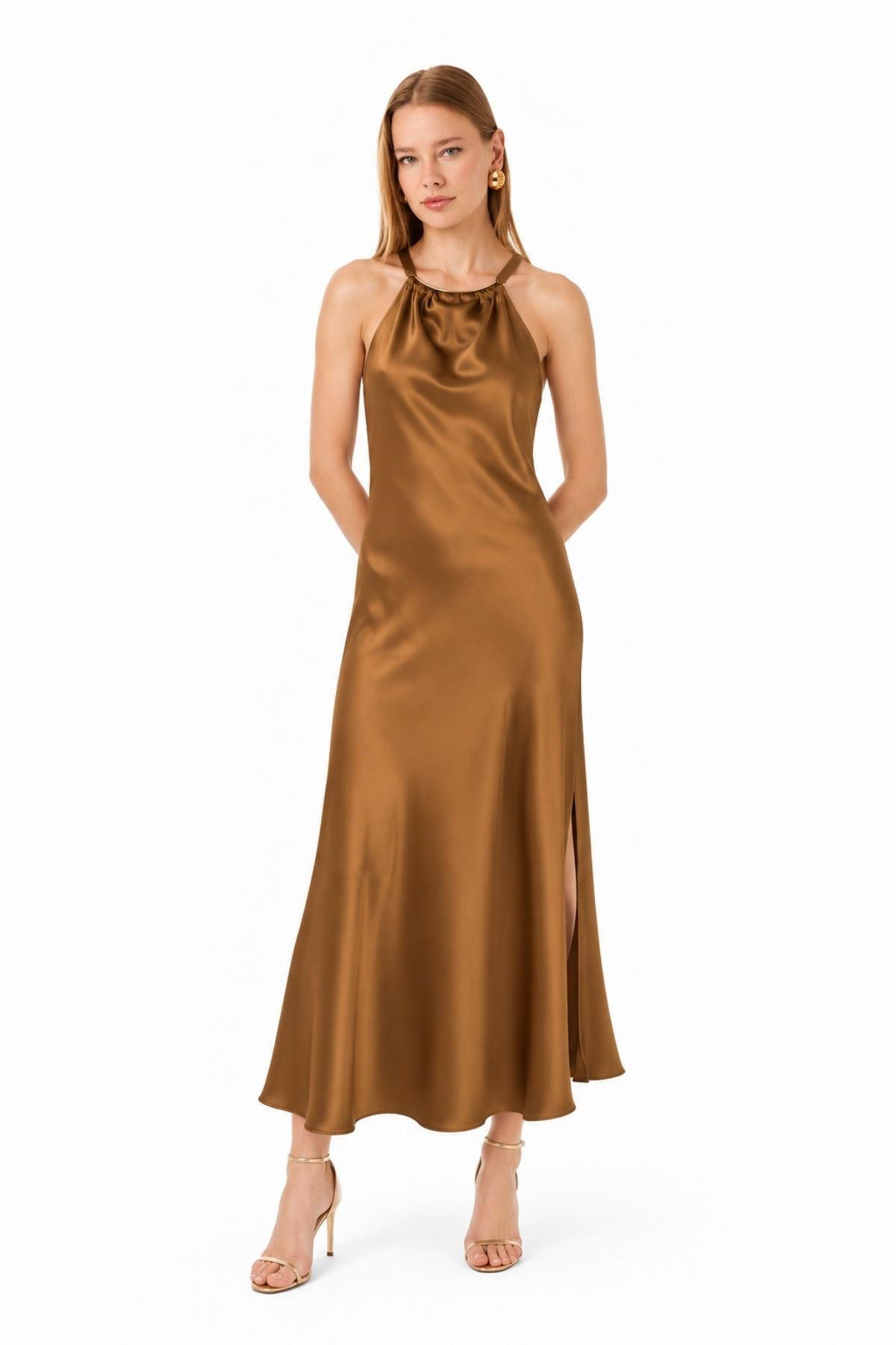 Halter Yaka Saten Elbise