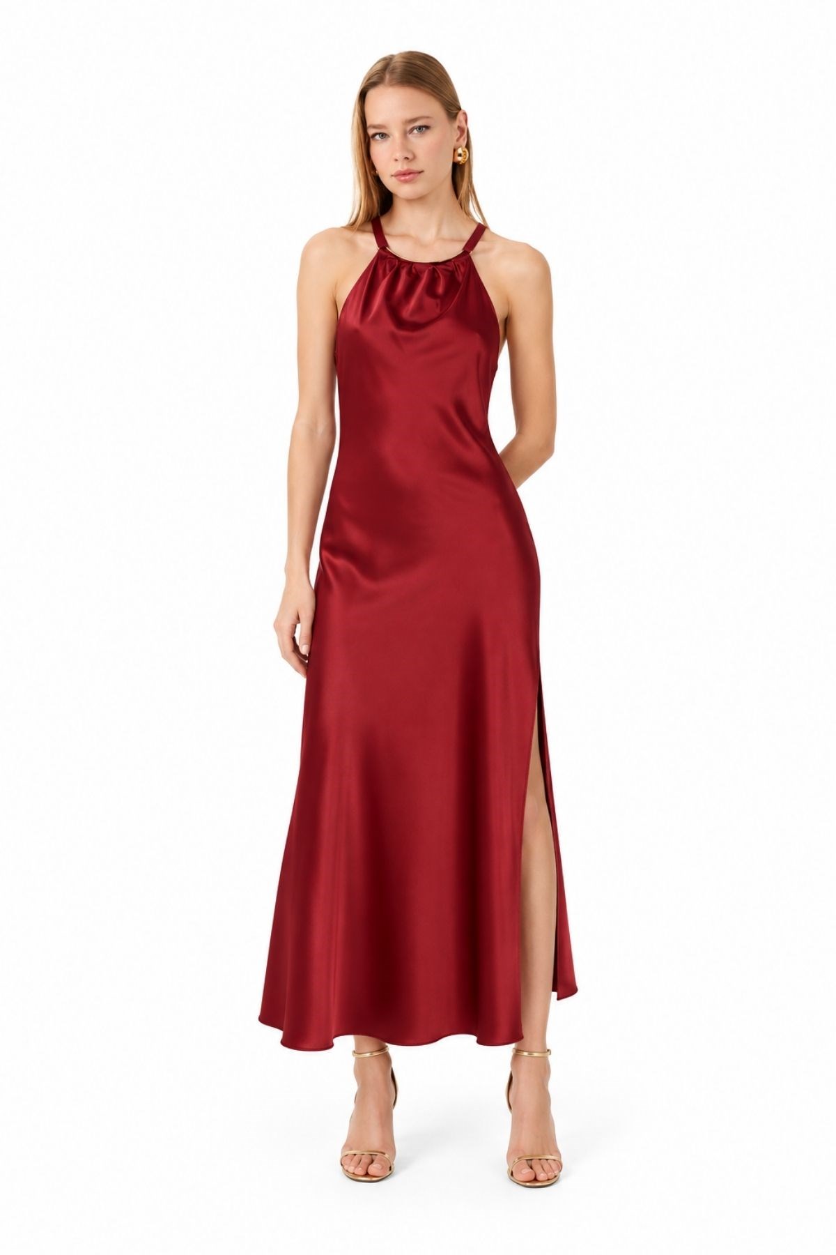Halter Yaka Saten Elbise