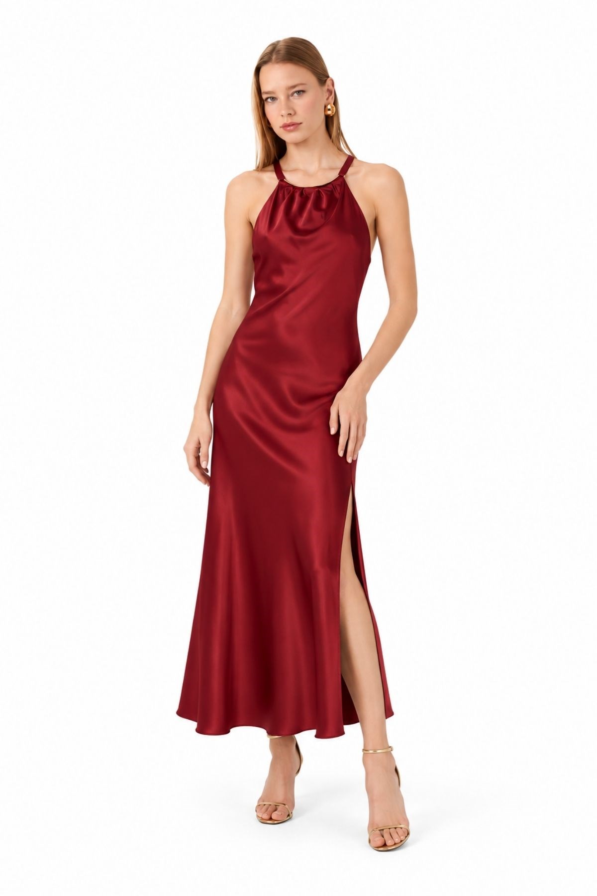 Halter Yaka Saten Elbise