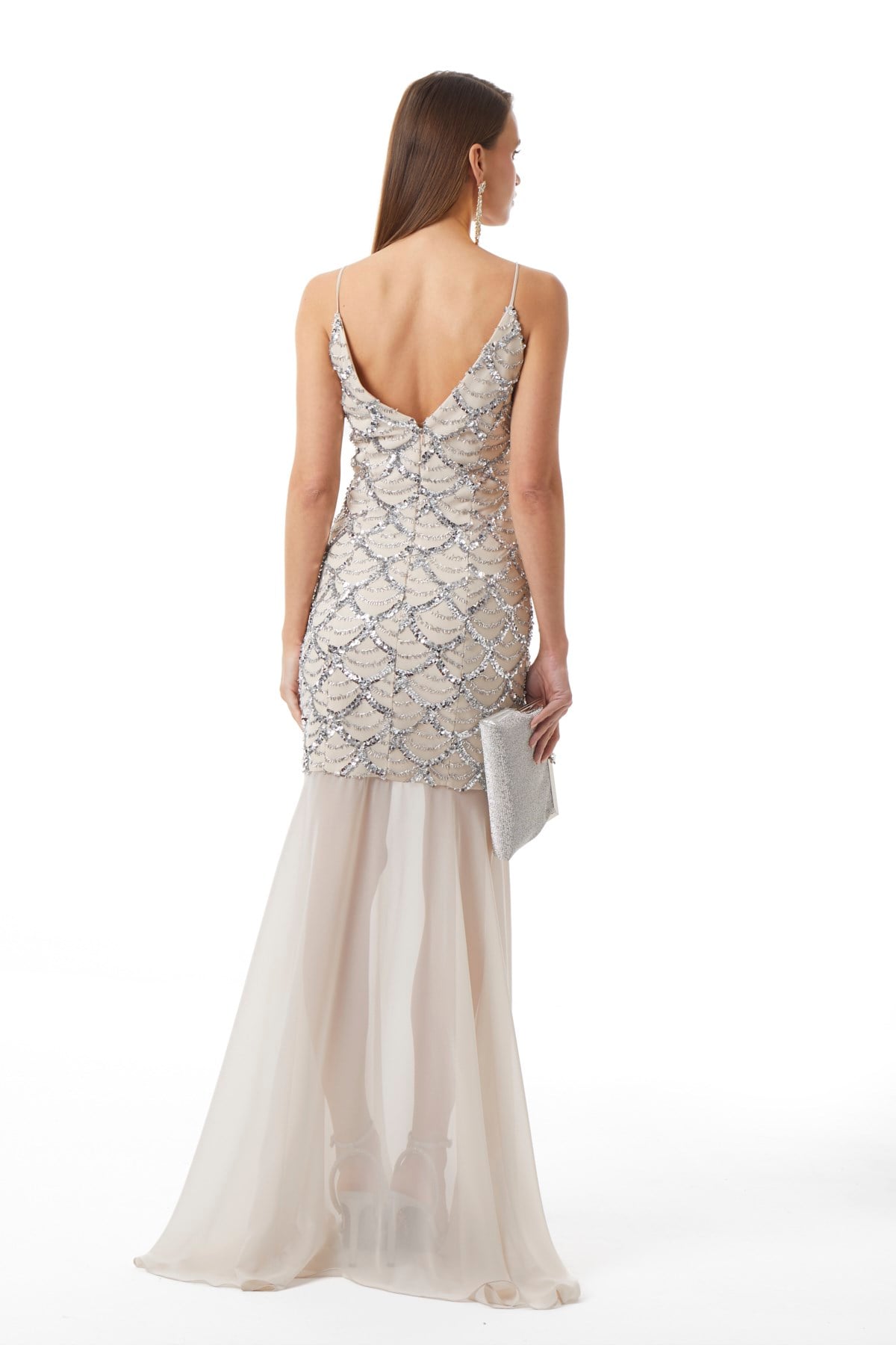 Halter Yaka Yırtmaç Detaylı Maxi Elbise