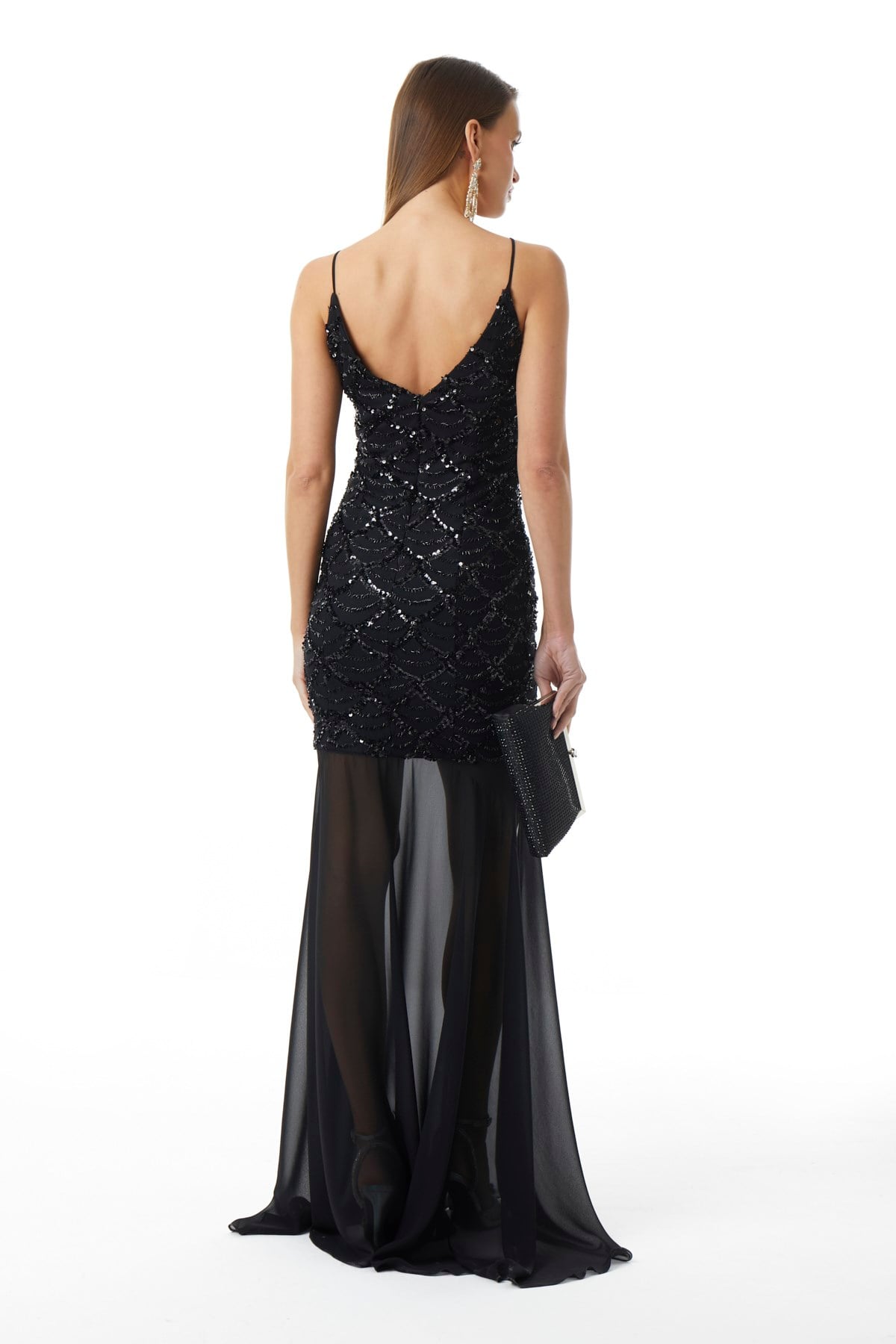 Halter Yaka Yırtmaç Detaylı Maxi Elbise