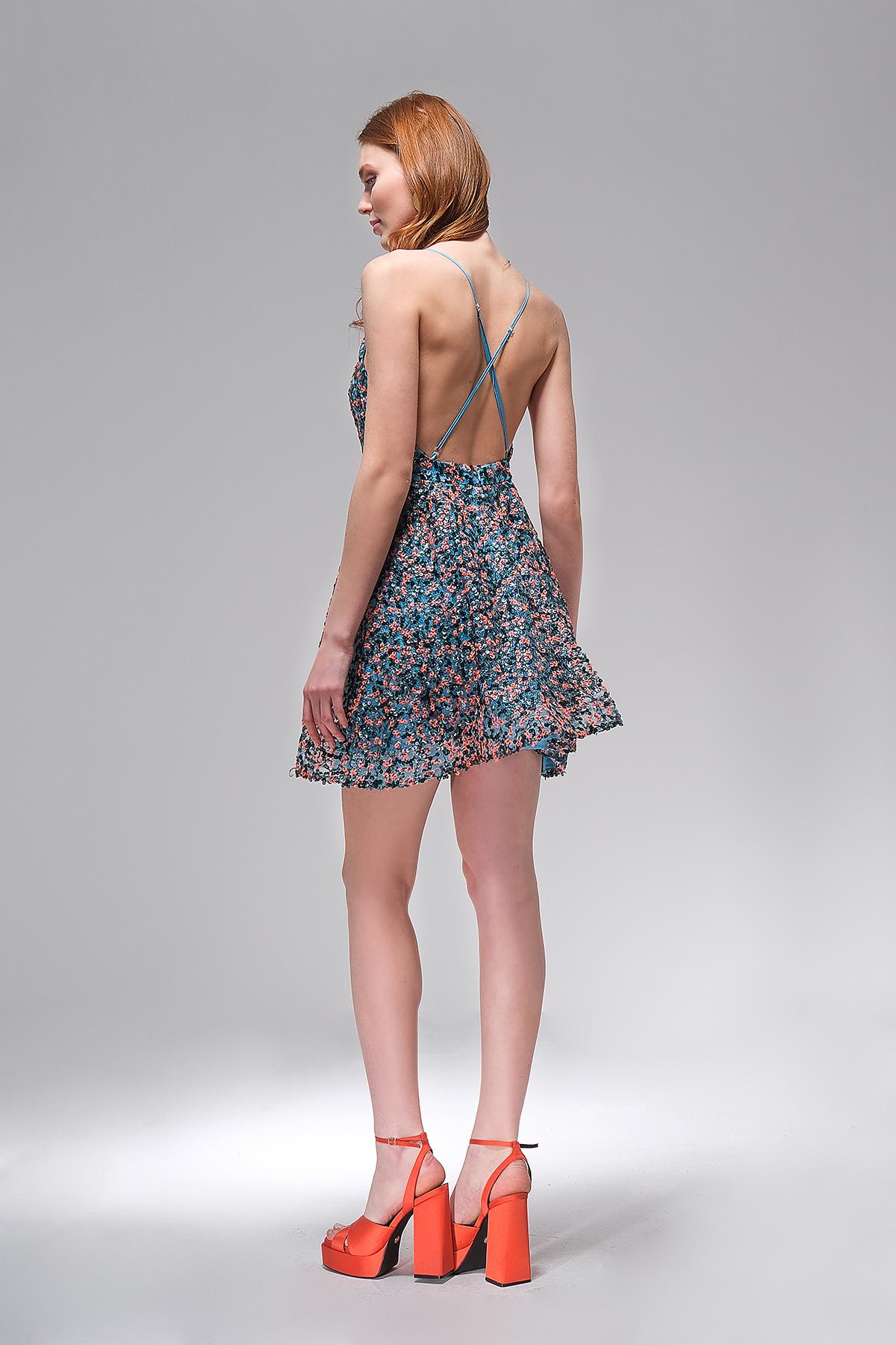 İnce Askılı Payet Mini Elbise