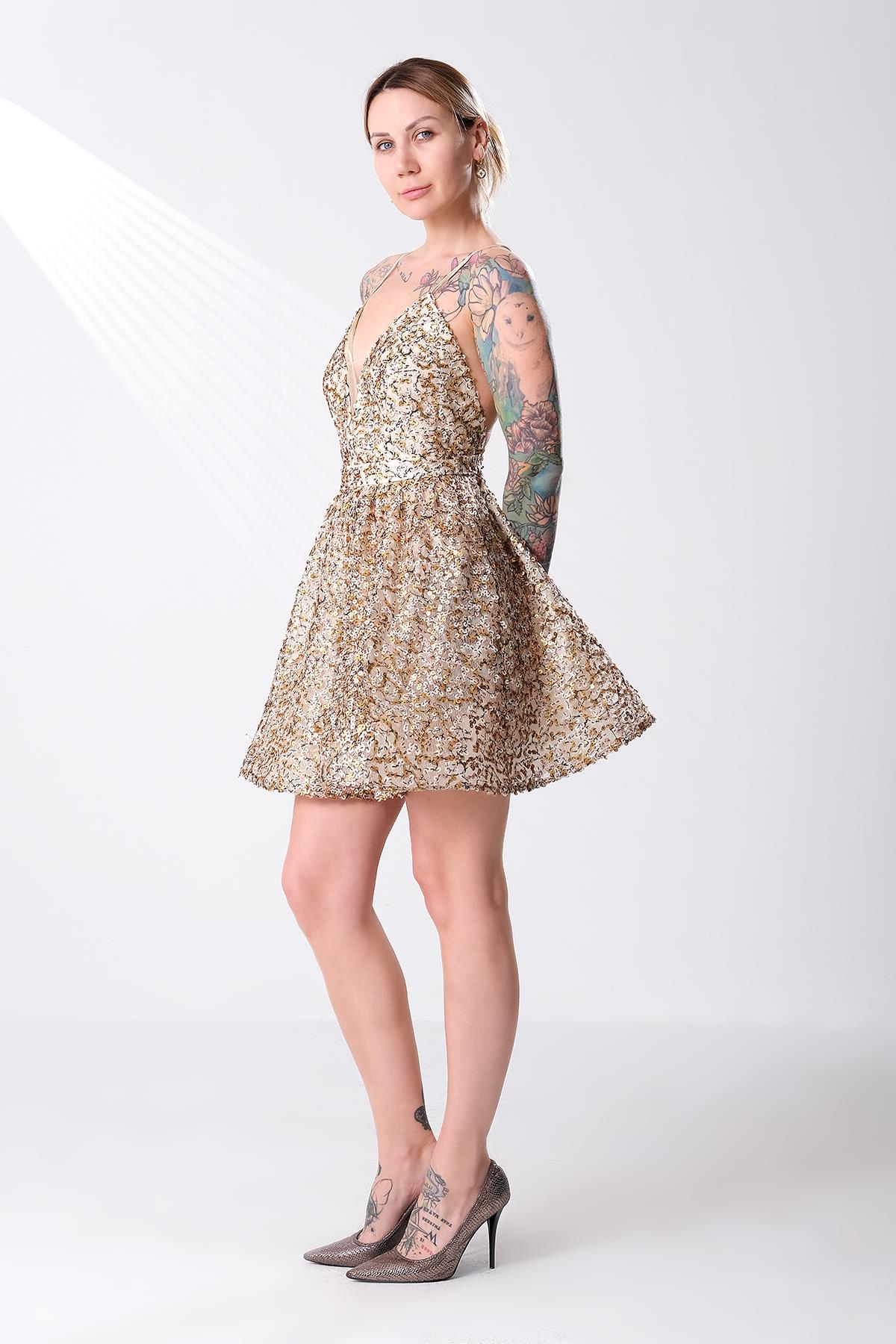 İnce Askılı Payet Mini Elbise