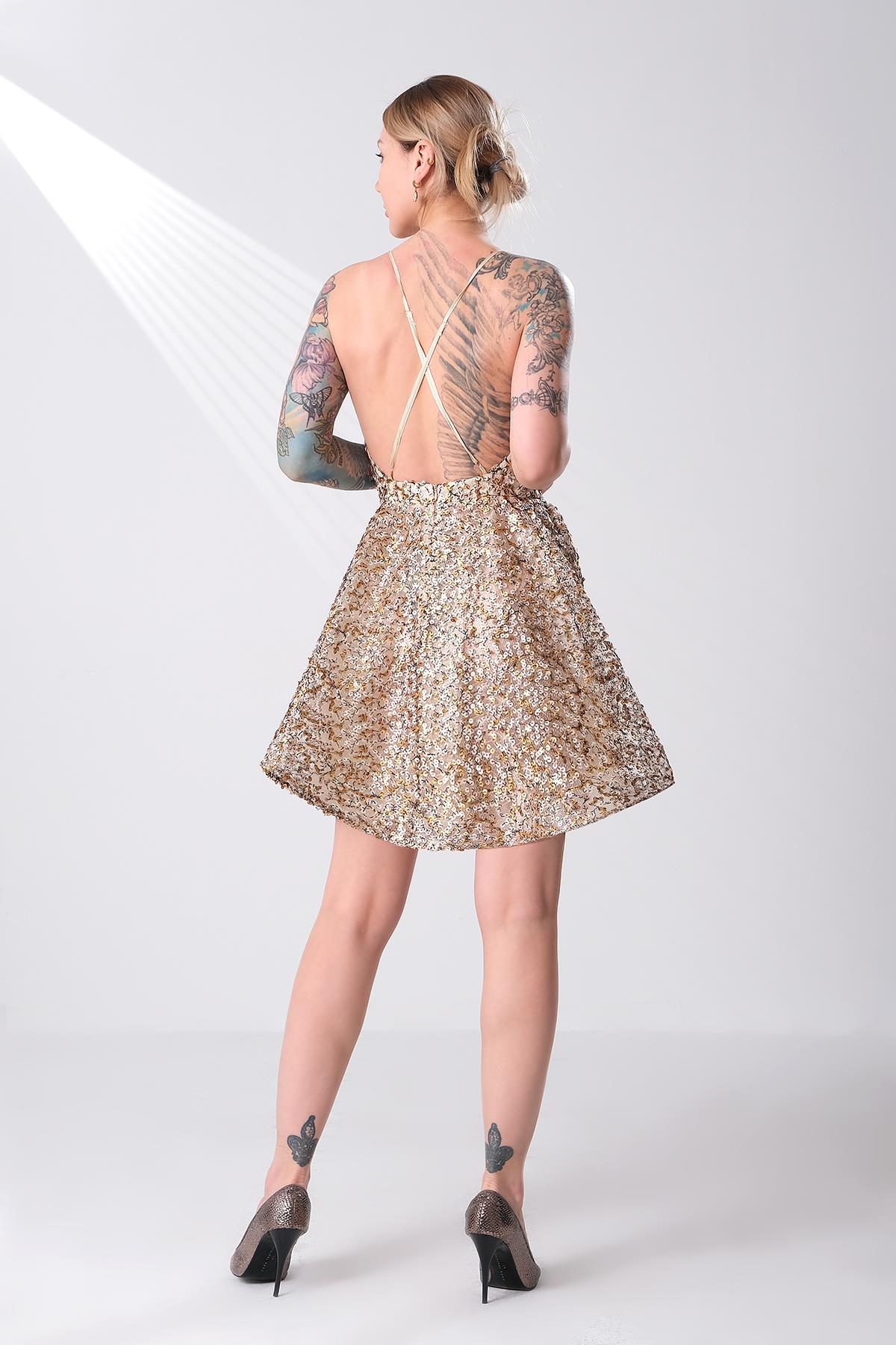 İnce Askılı Payet Mini Elbise