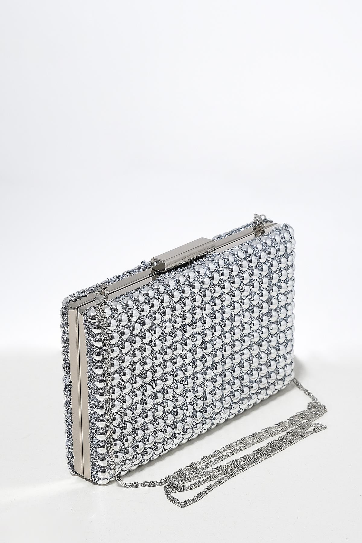 İncili Klipsli Abiye Clutch Çanta