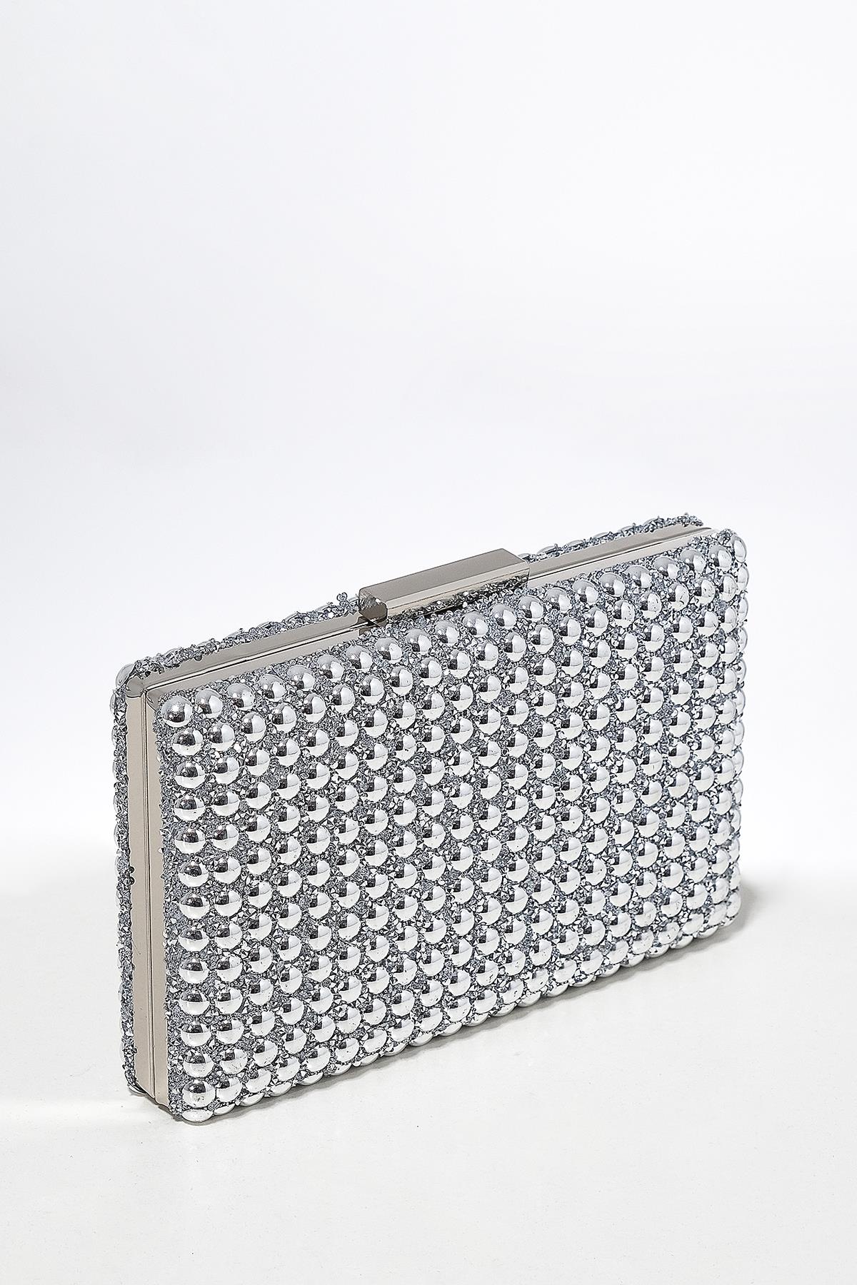 İncili Klipsli Abiye Clutch Çanta