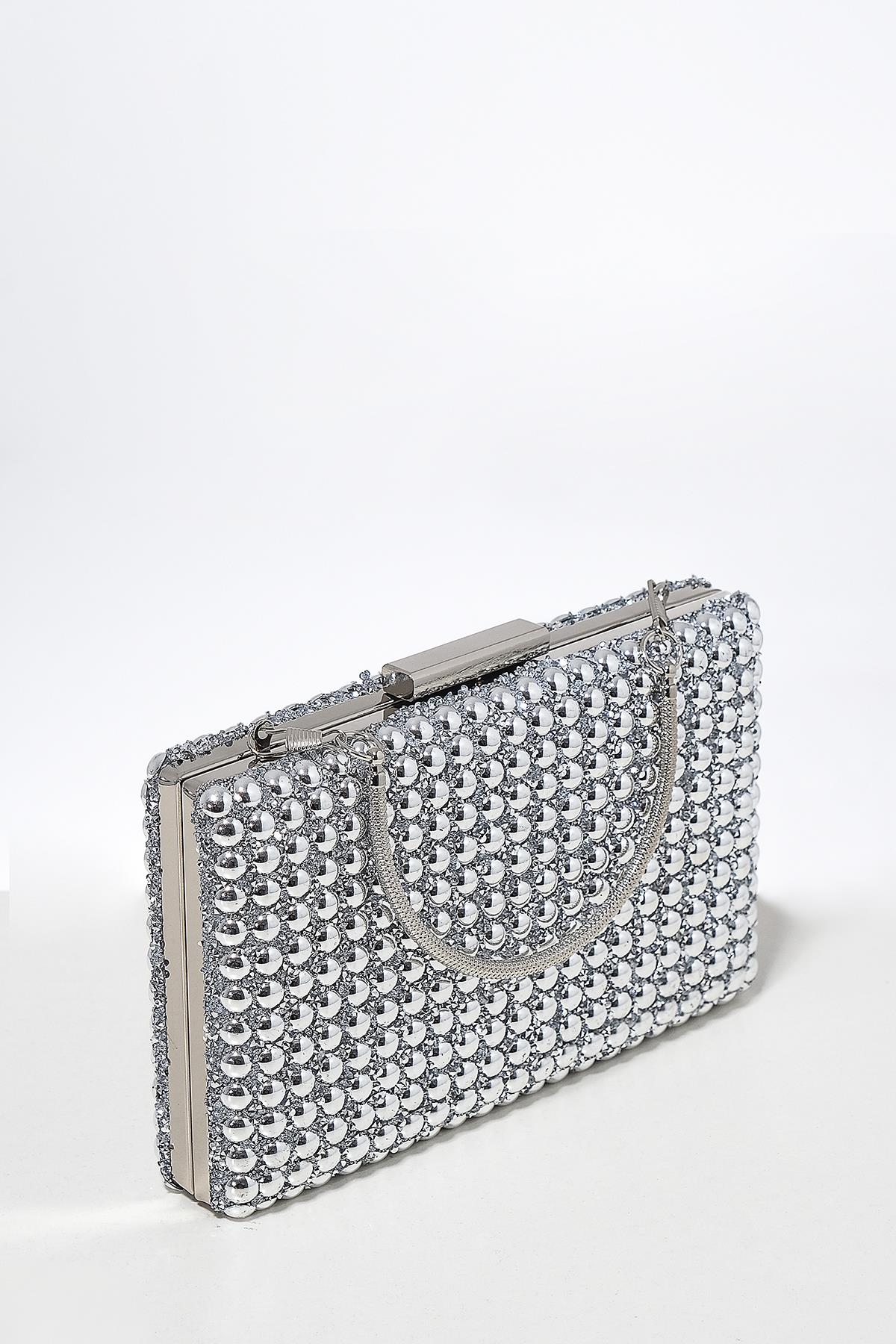 İncili Klipsli Abiye Clutch Çanta