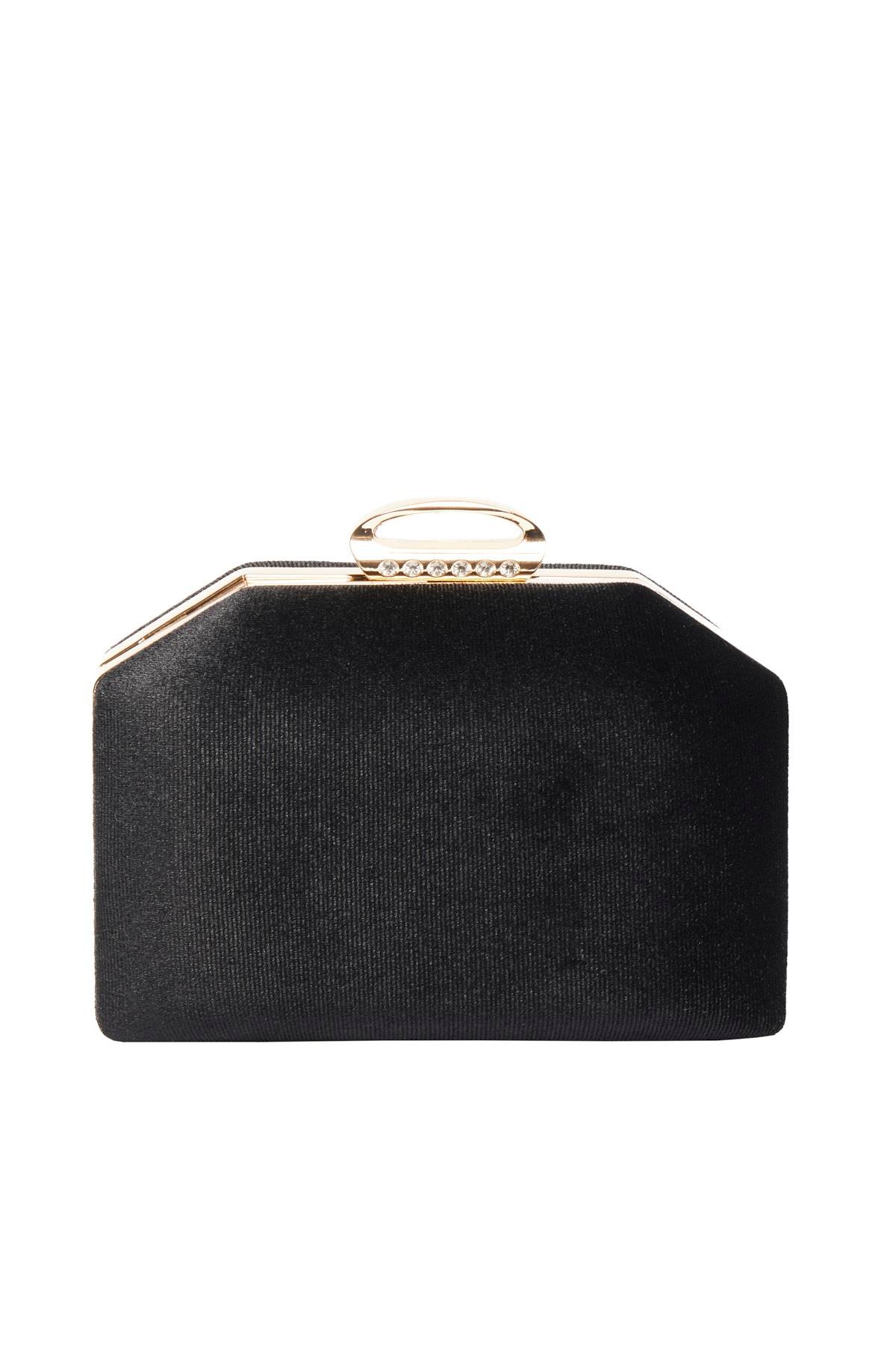 Kadife, Taş Aksesuarlı, Zincirli, Mini Gece Çantası