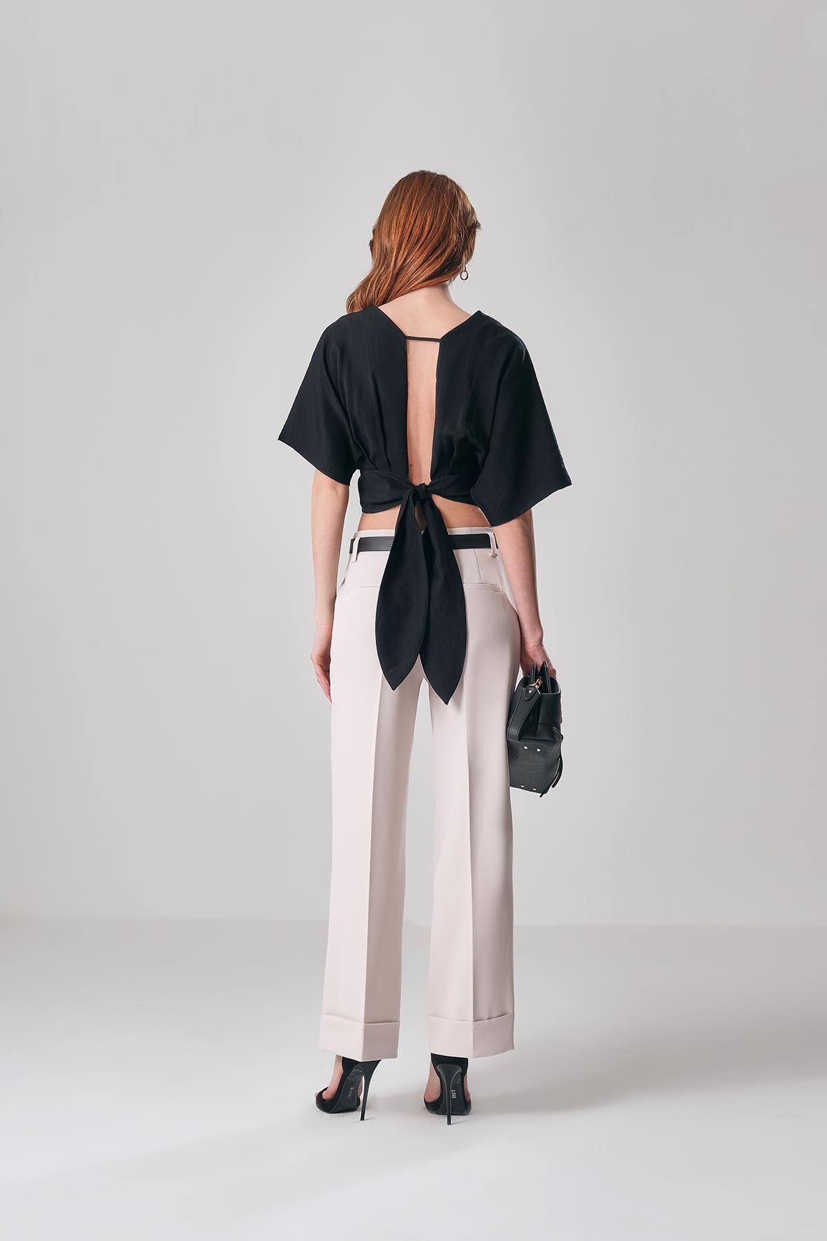 Katlanmış Paçalı Kemerli Pantolon