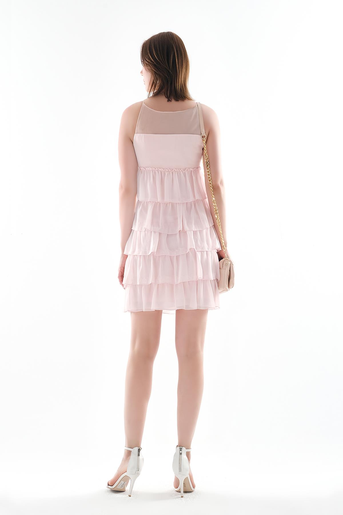 Katlı, Üst Kısmı Tül Detaylı Elbise