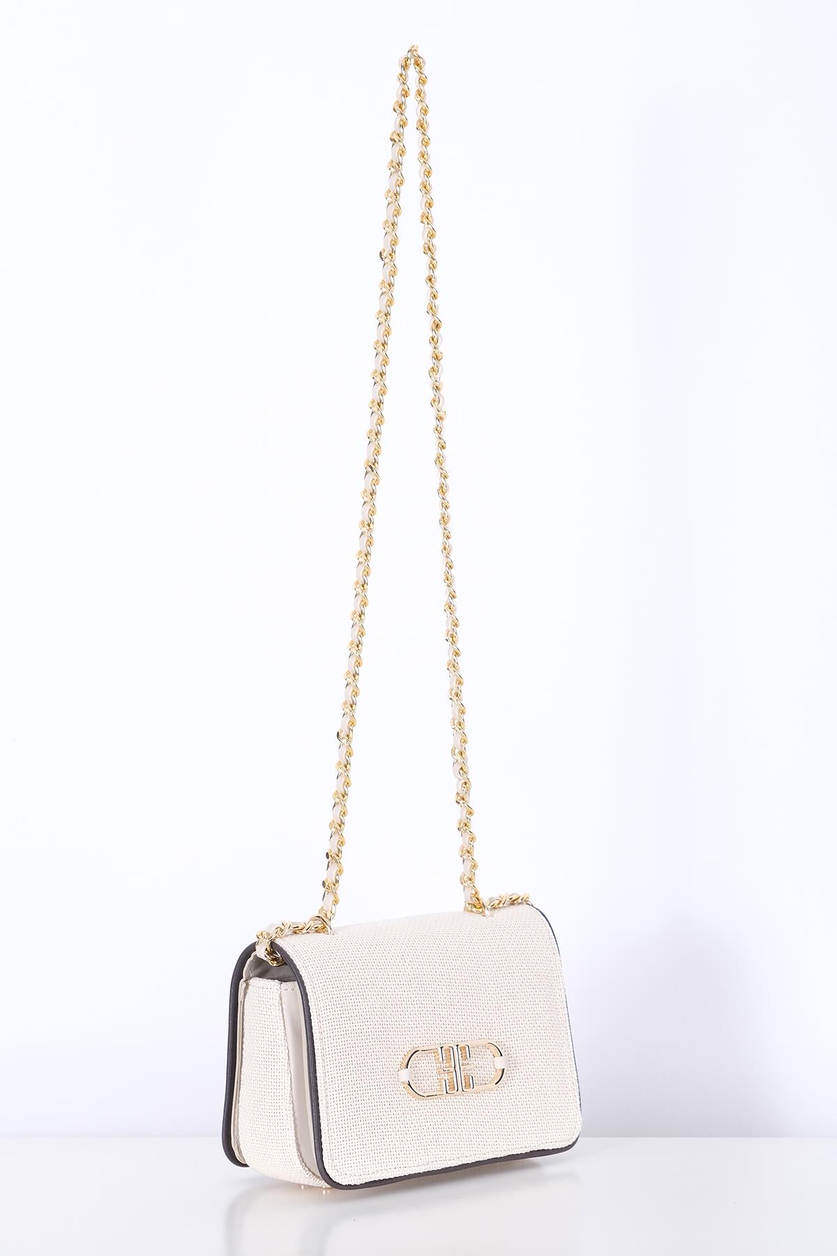 Keten, Deri Garnili, Zincir Askılı Şık Çanta