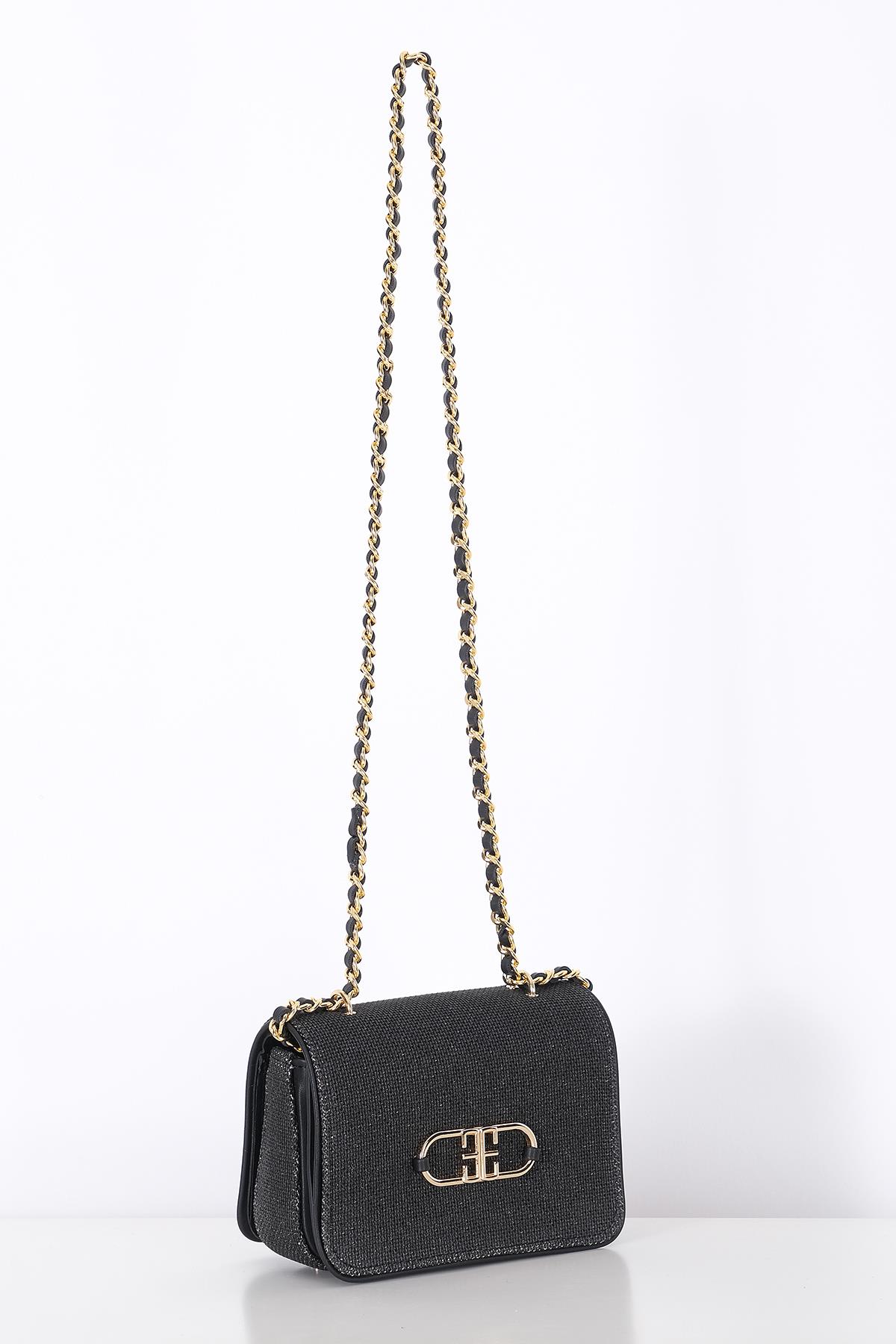 Keten, Deri Garnili, Zincir Askılı Şık Çanta