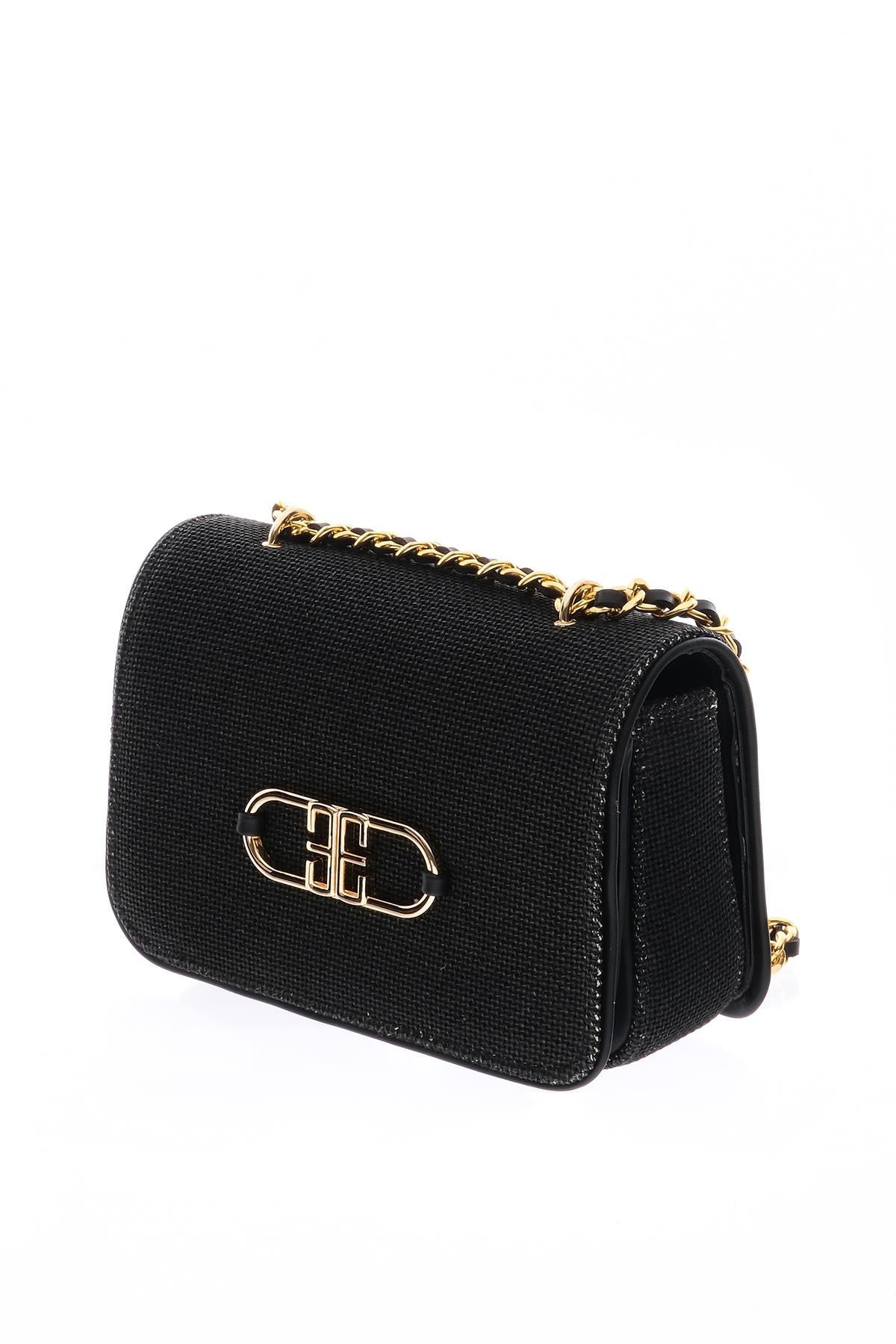 Keten, Deri Garnili, Zincir Askılı Şık Çanta