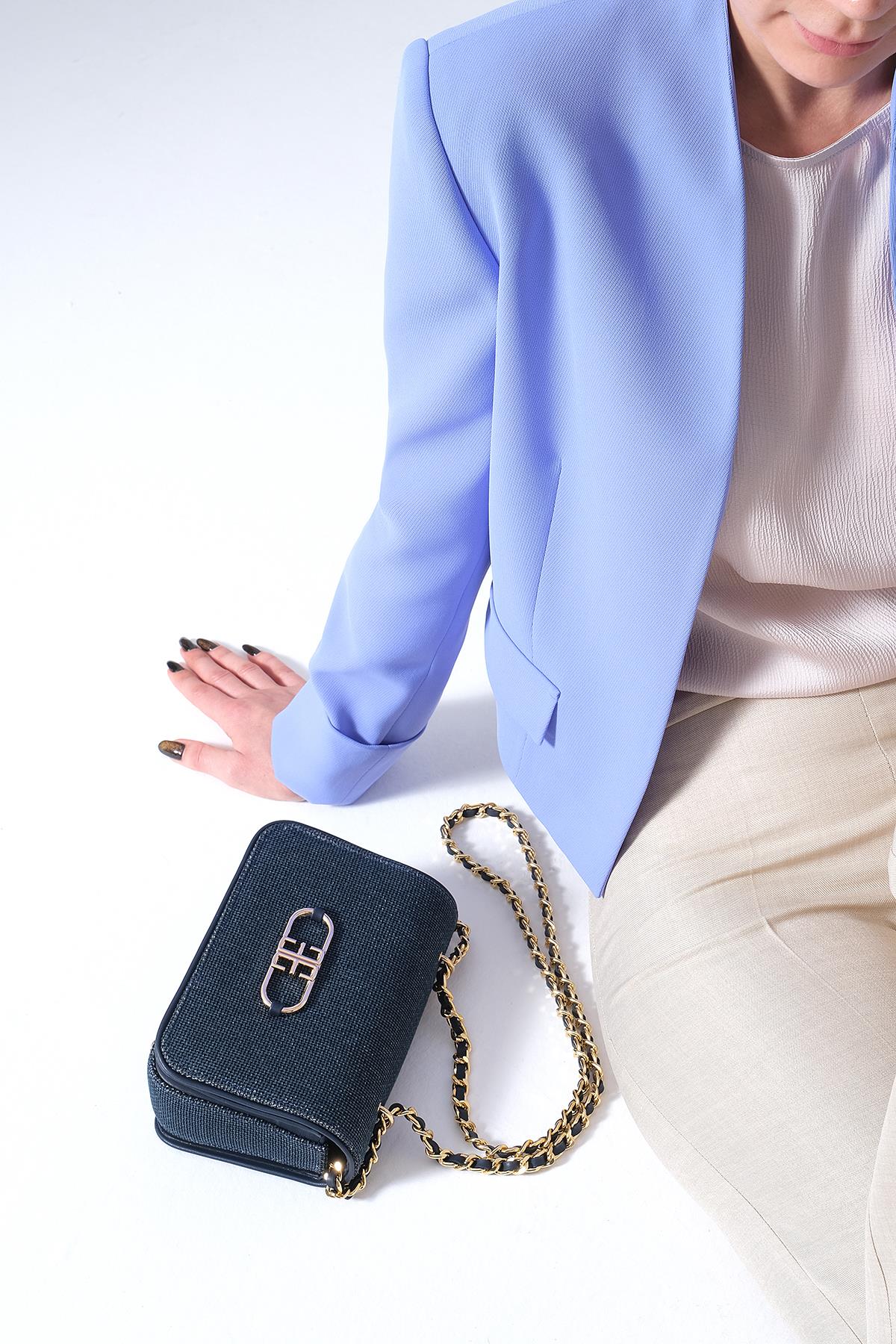 Keten, Deri Garnili, Zincir Askılı Şık Çanta