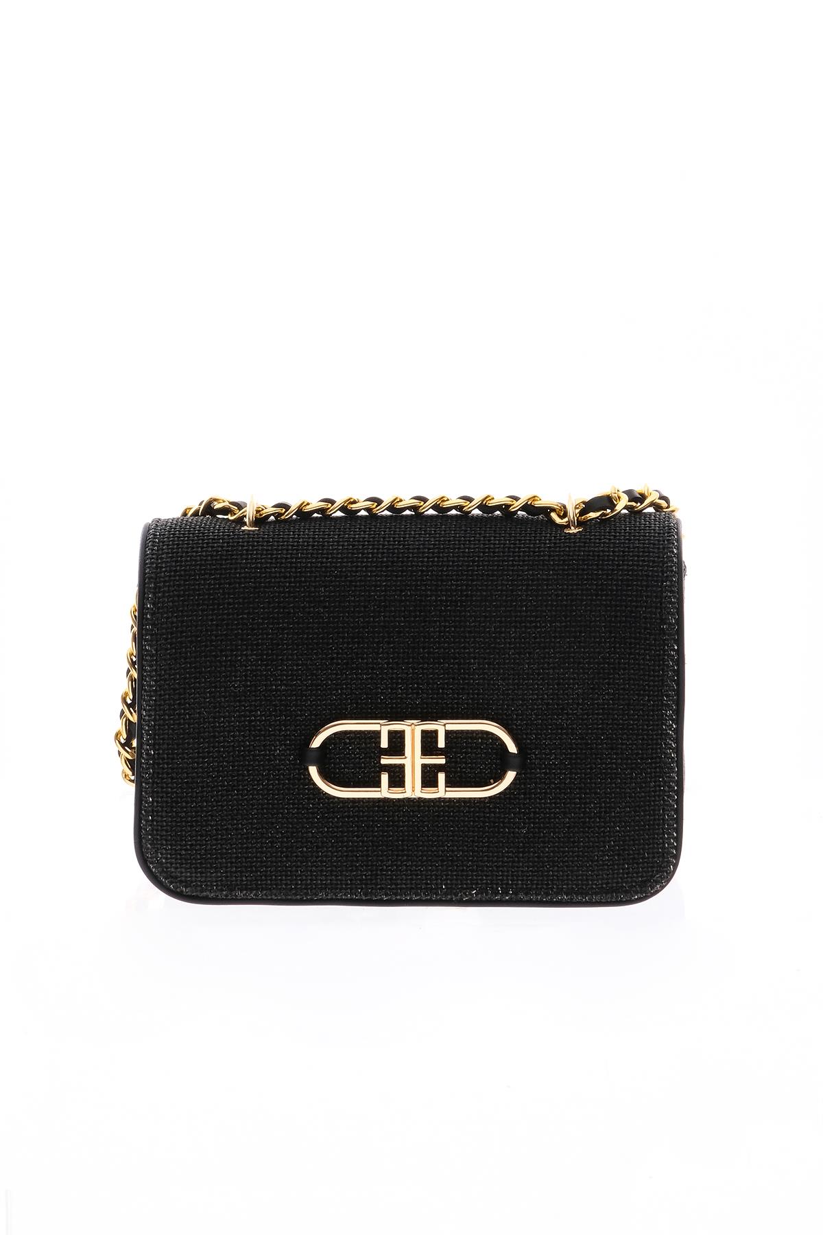 Keten, Deri Garnili, Zincir Askılı Şık Çanta