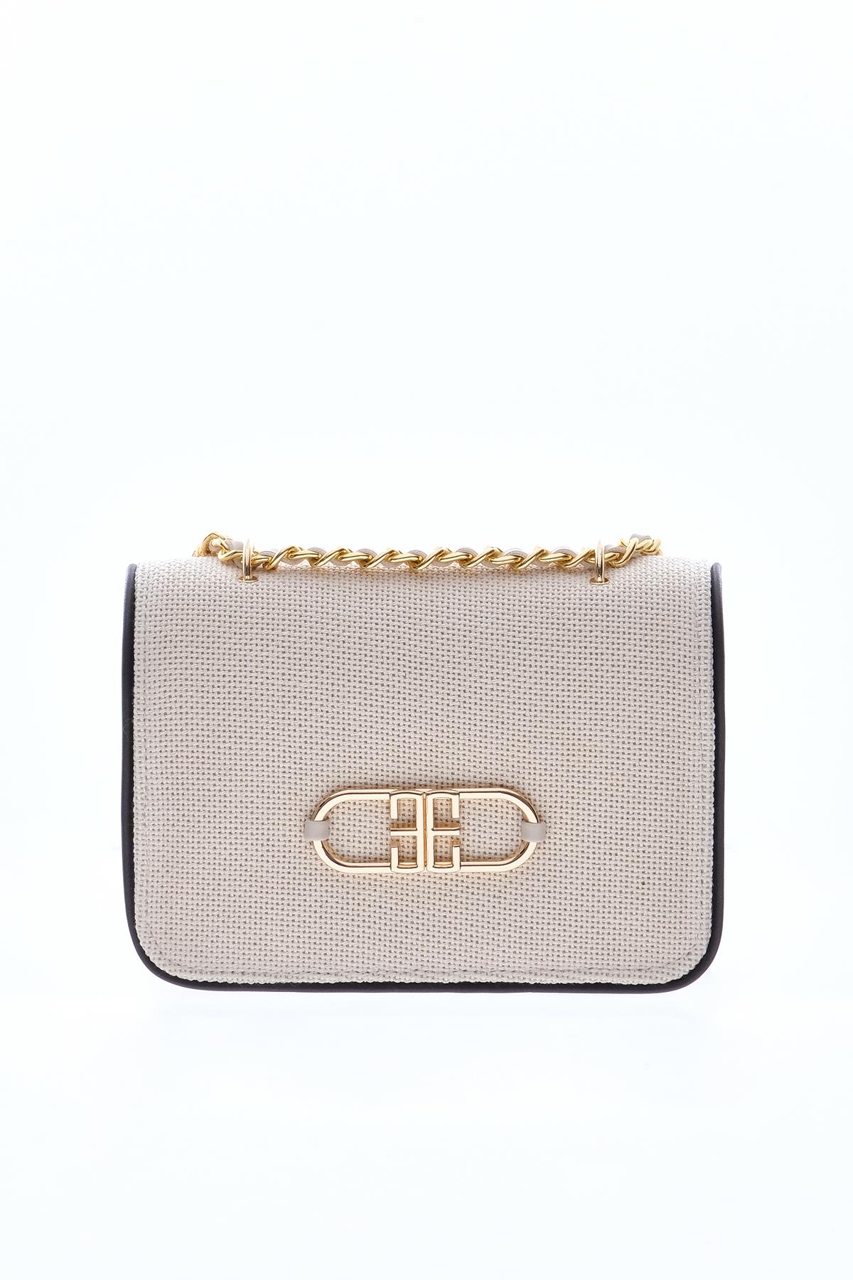 Keten, Deri Garnili, Zincir Askılı Şık Çanta