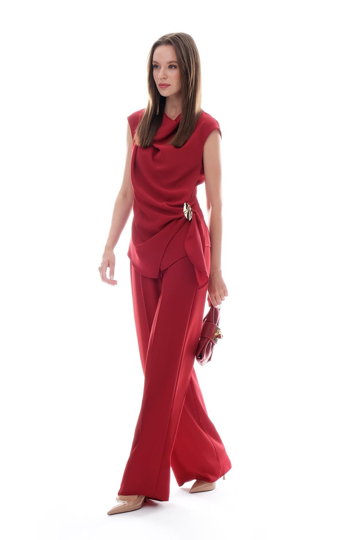 Krep Bol Paça İnce Kemerli Pantolon