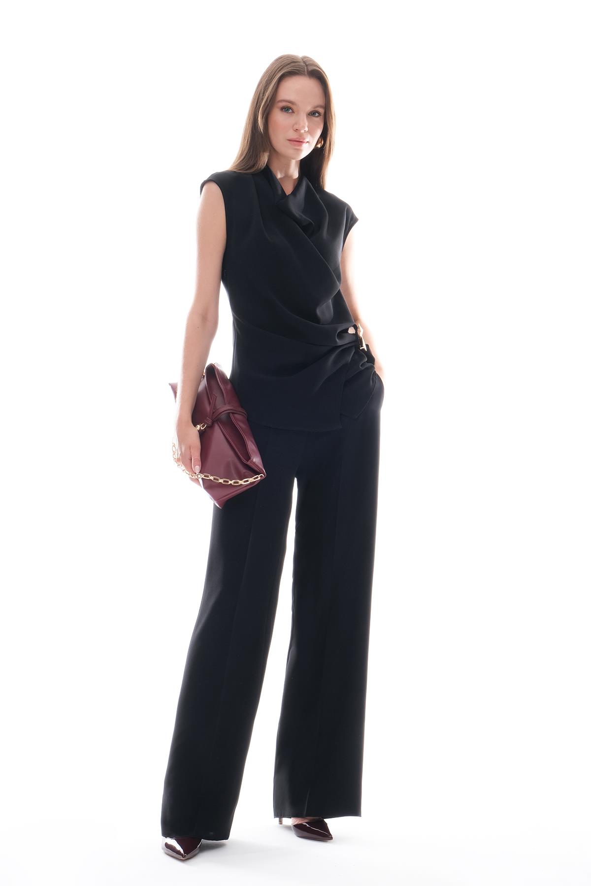 Krep Bol Paça İnce Kemerli Pantolon