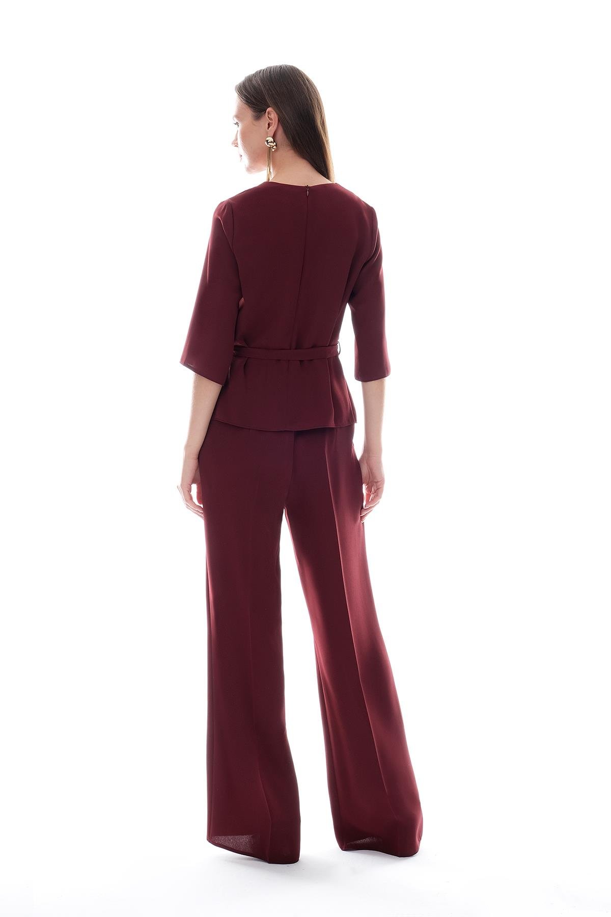 Krep Bol Paça İnce Kemerli Pantolon