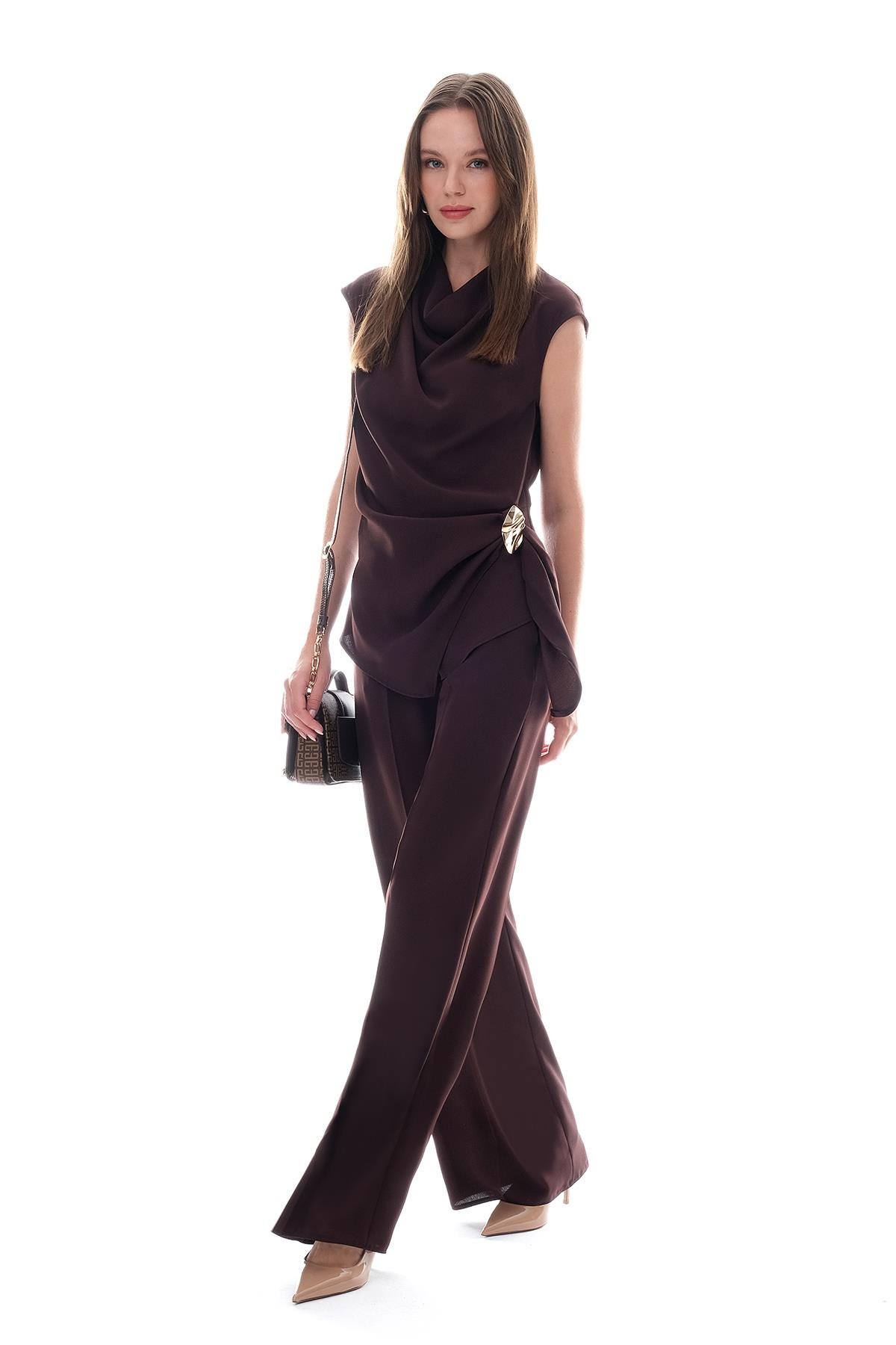 Krep Bol Paça İnce Kemerli Pantolon