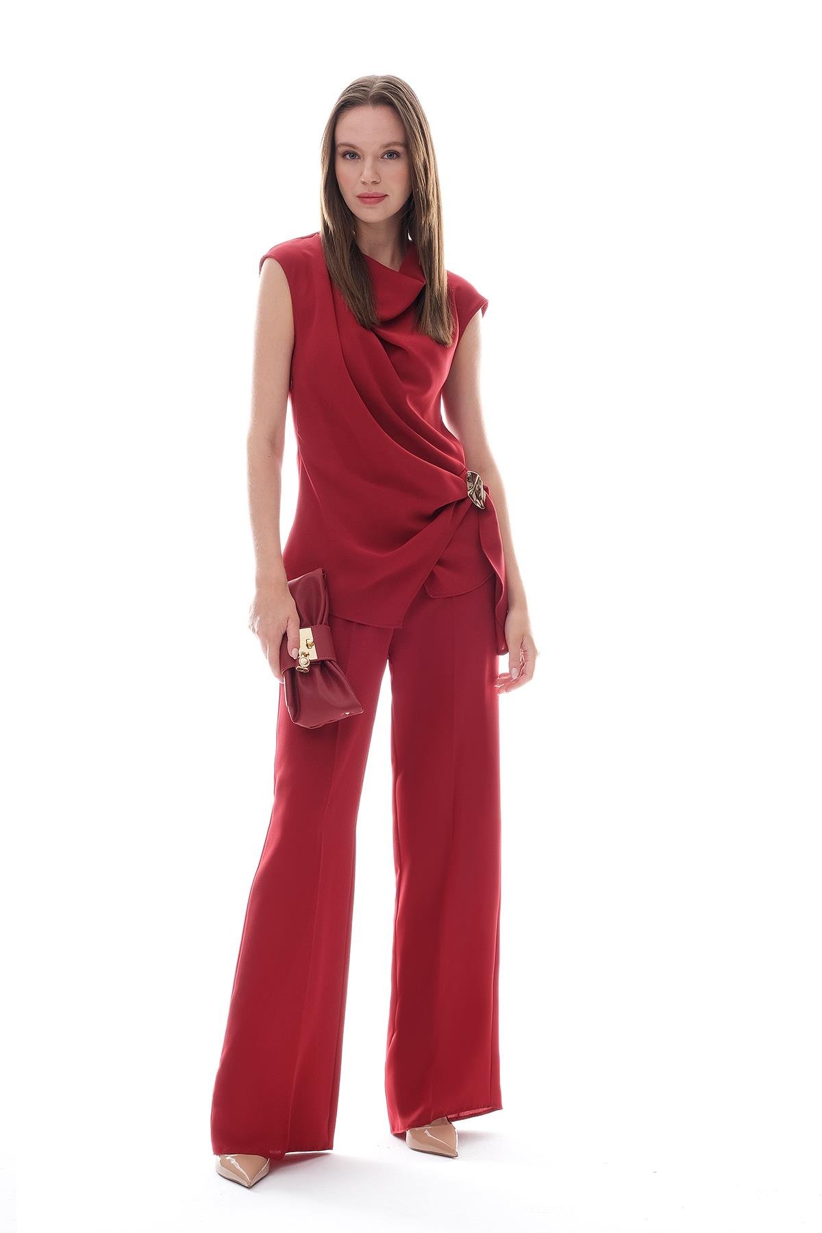 Krep Bol Paça İnce Kemerli Pantolon