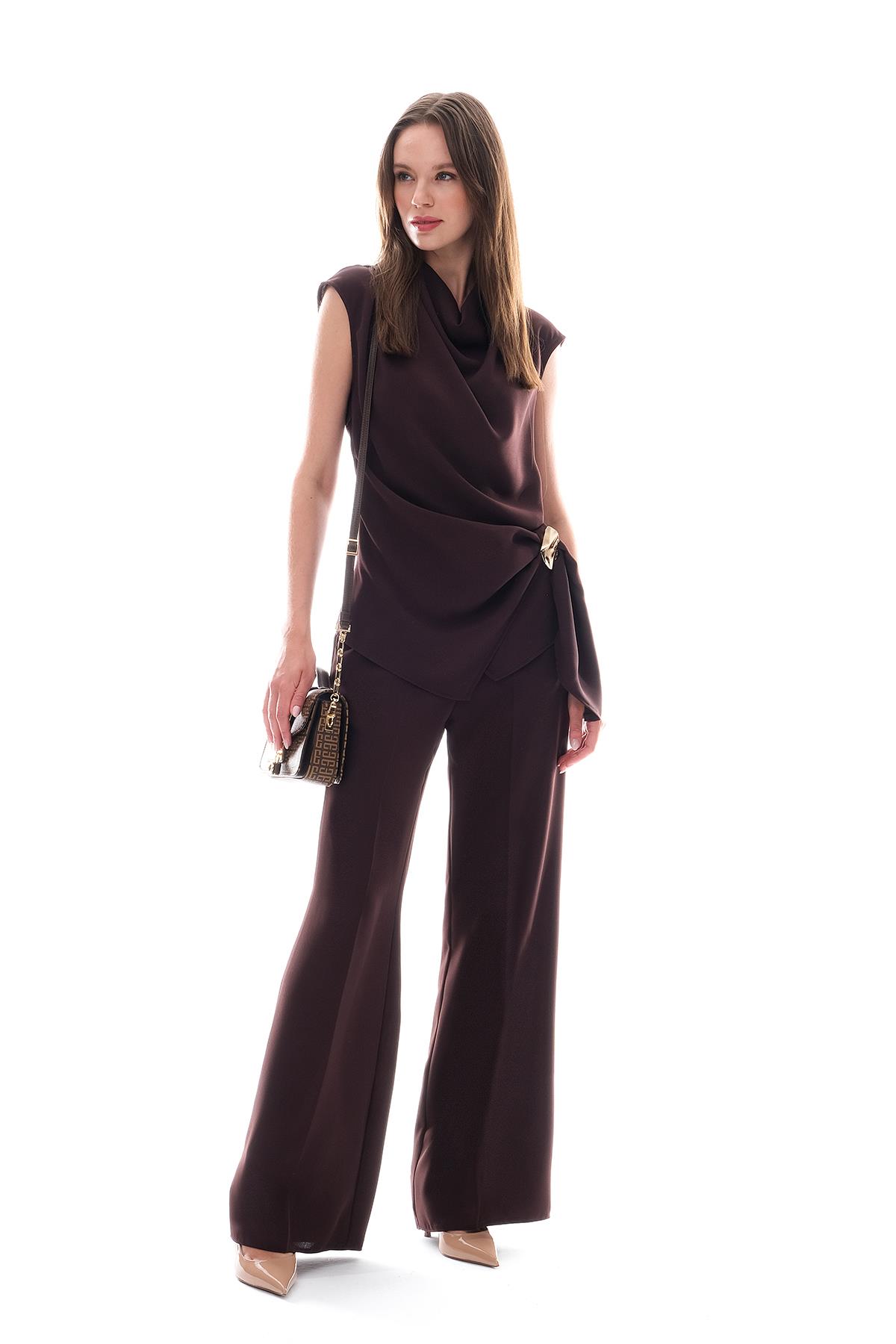 Krep Bol Paça İnce Kemerli Pantolon