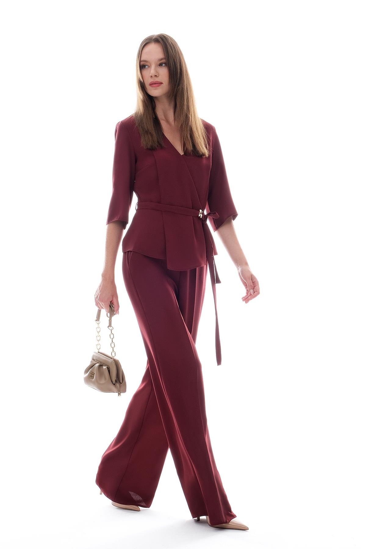 Krep Bol Paça İnce Kemerli Pantolon