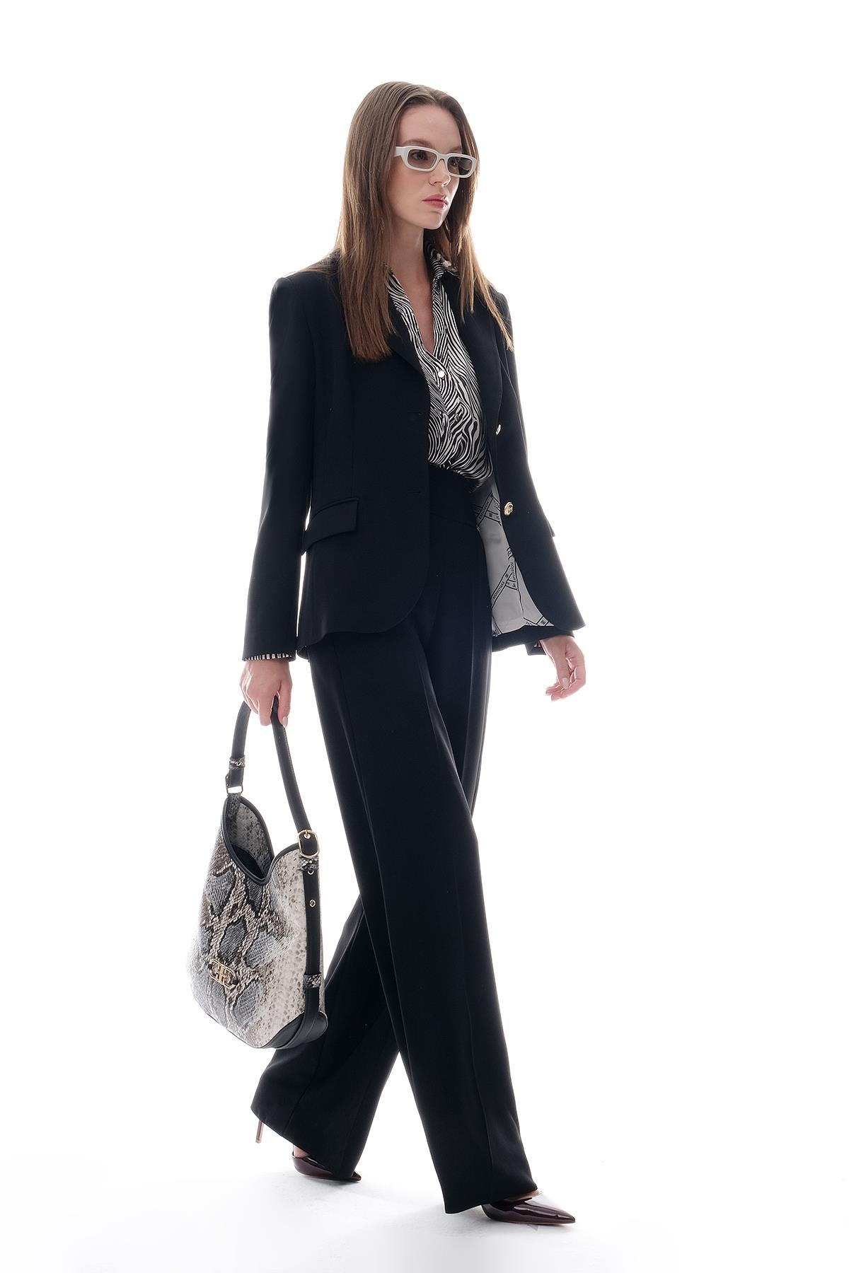 Krep Bol Paça Kalın Kemerli Pantolon