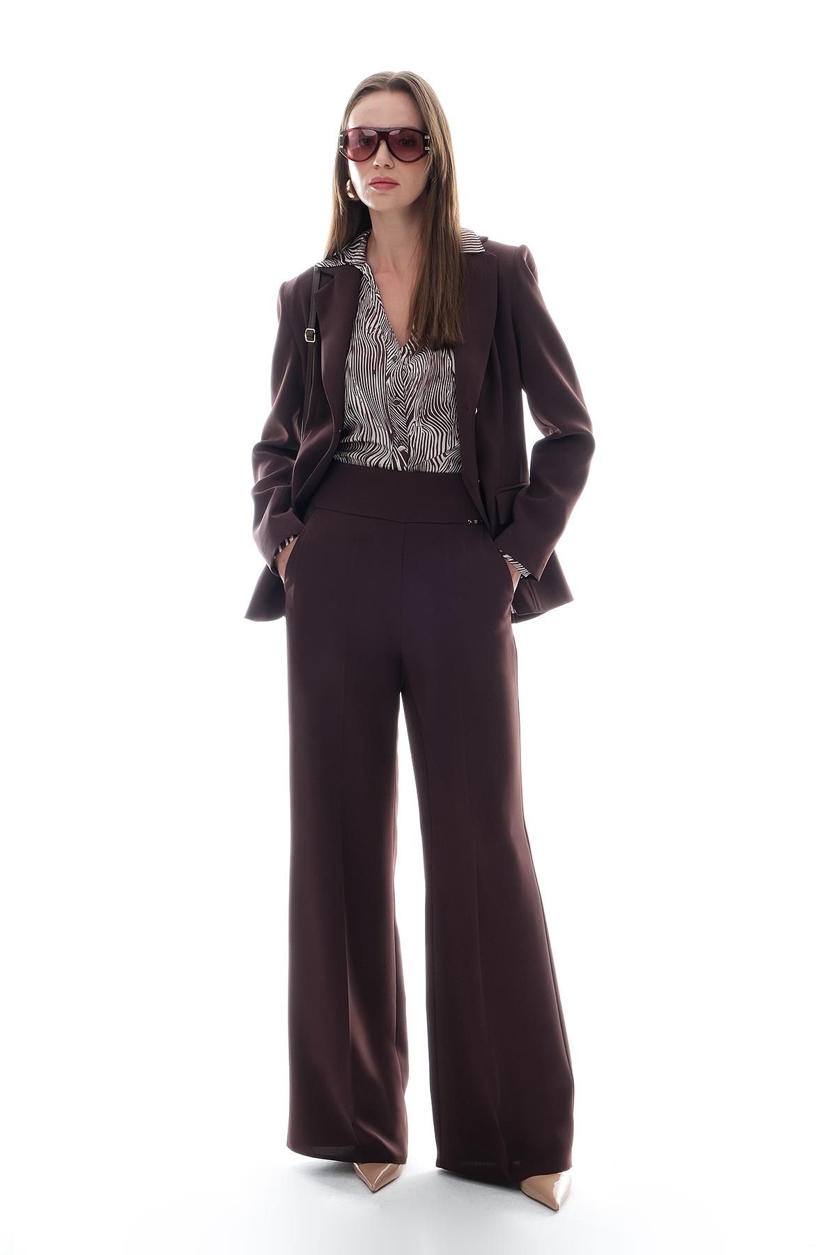 Krep Bol Paça Kalın Kemerli Pantolon