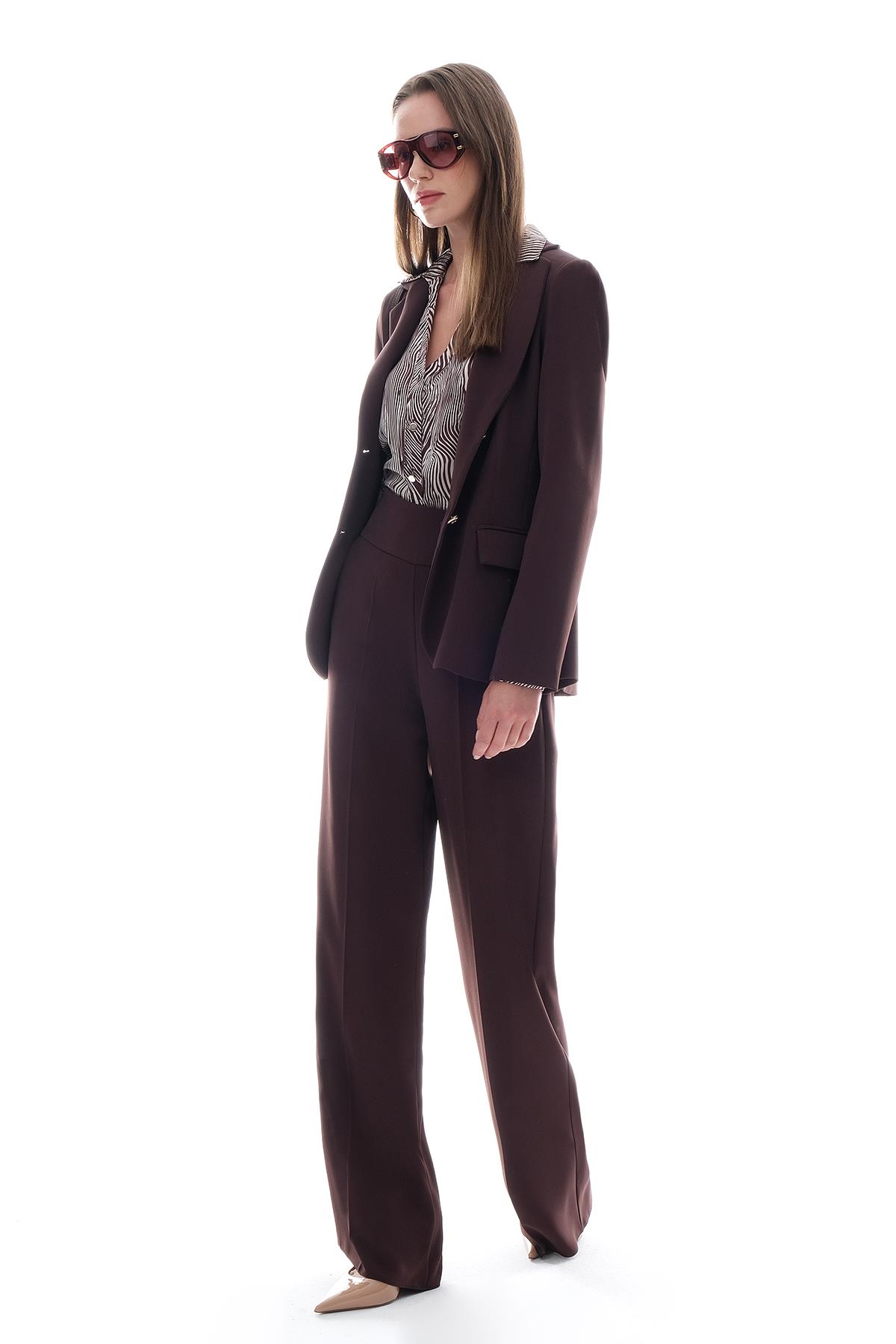 Krep Bol Paça Kalın Kemerli Pantolon