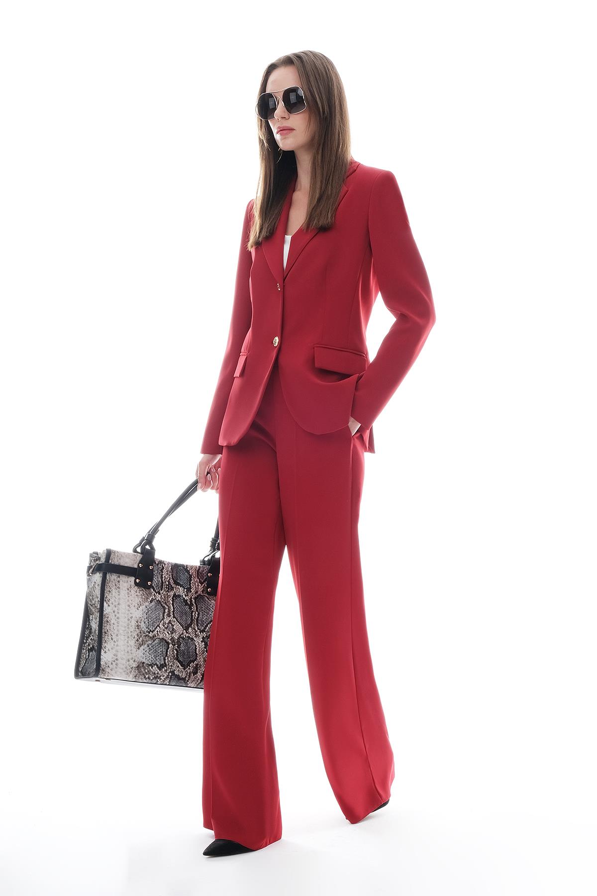 Krep Bol Paça Kalın Kemerli Pantolon