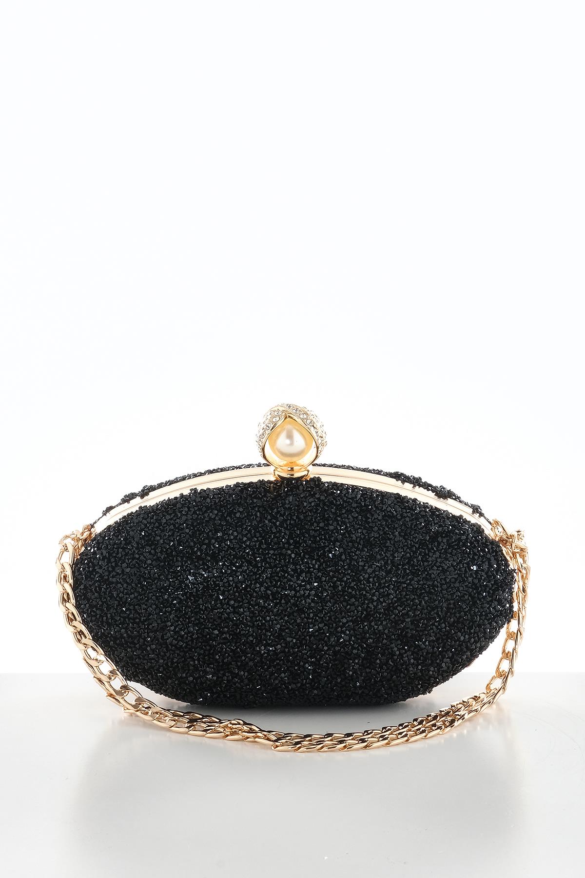 Kristal Taşlı Kısa Zincir Askılı Şık Abiye Çanta.