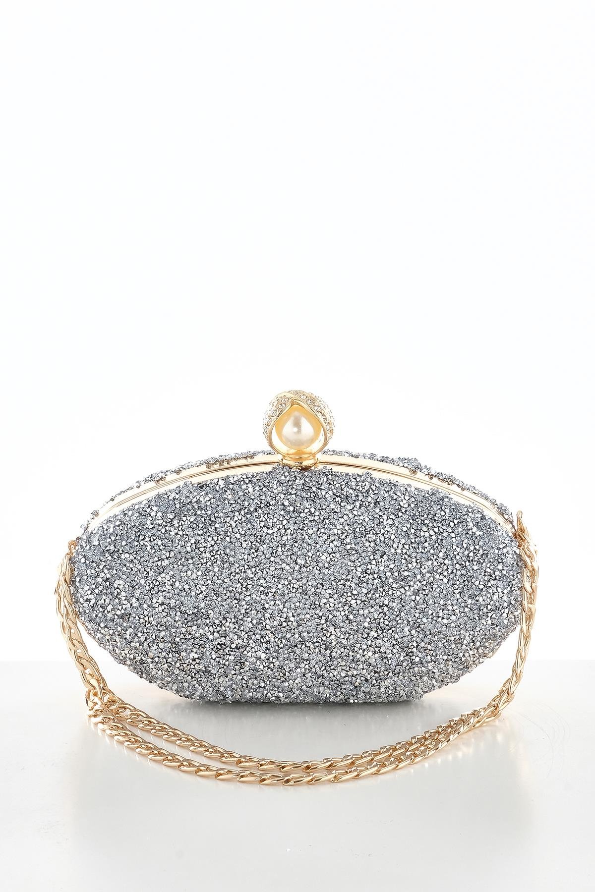 Kristal Taşlı Kısa Zincir Askılı Şık Abiye Çanta.