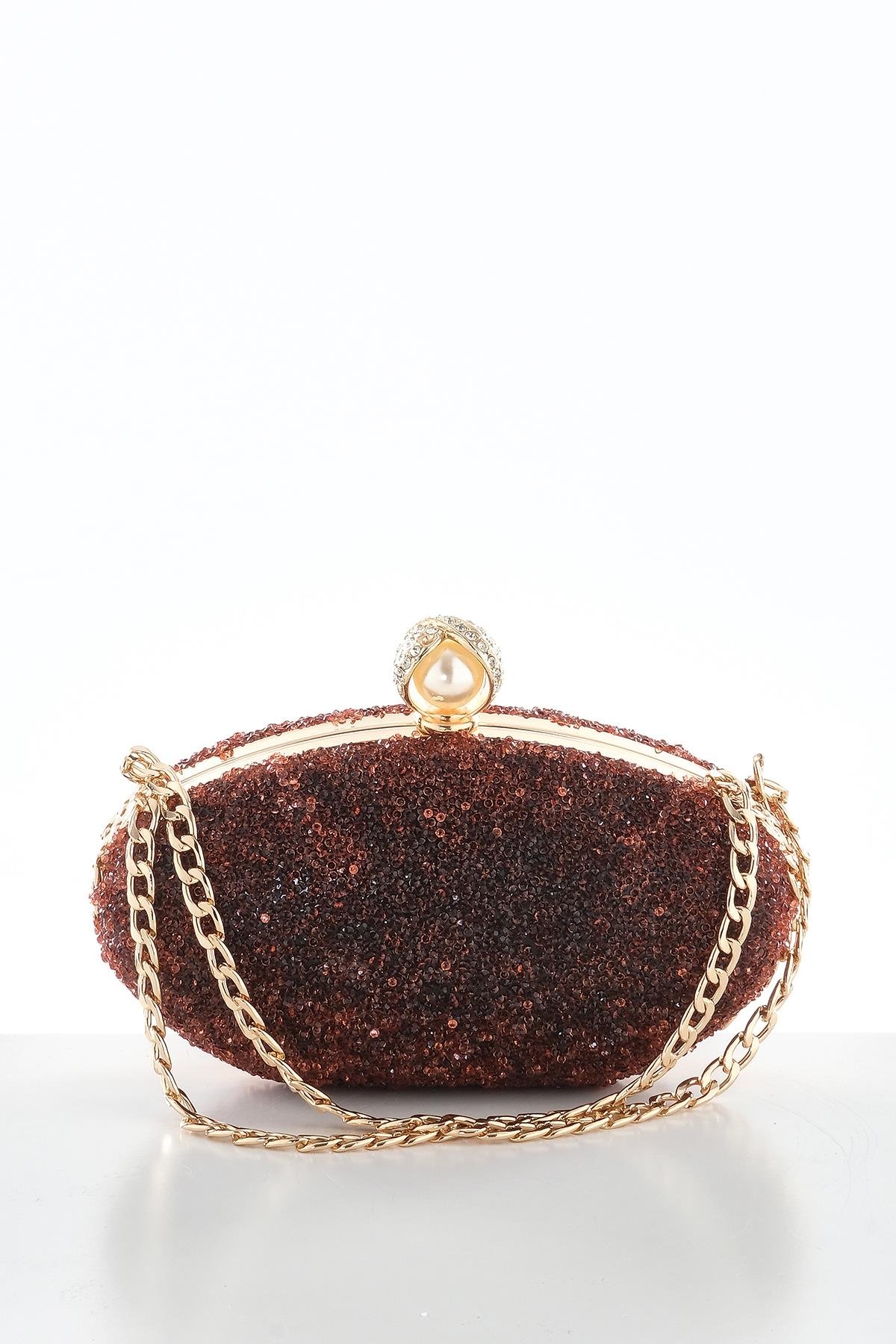 Kristal Taşlı Kısa Zincir Askılı Şık Abiye Çanta.