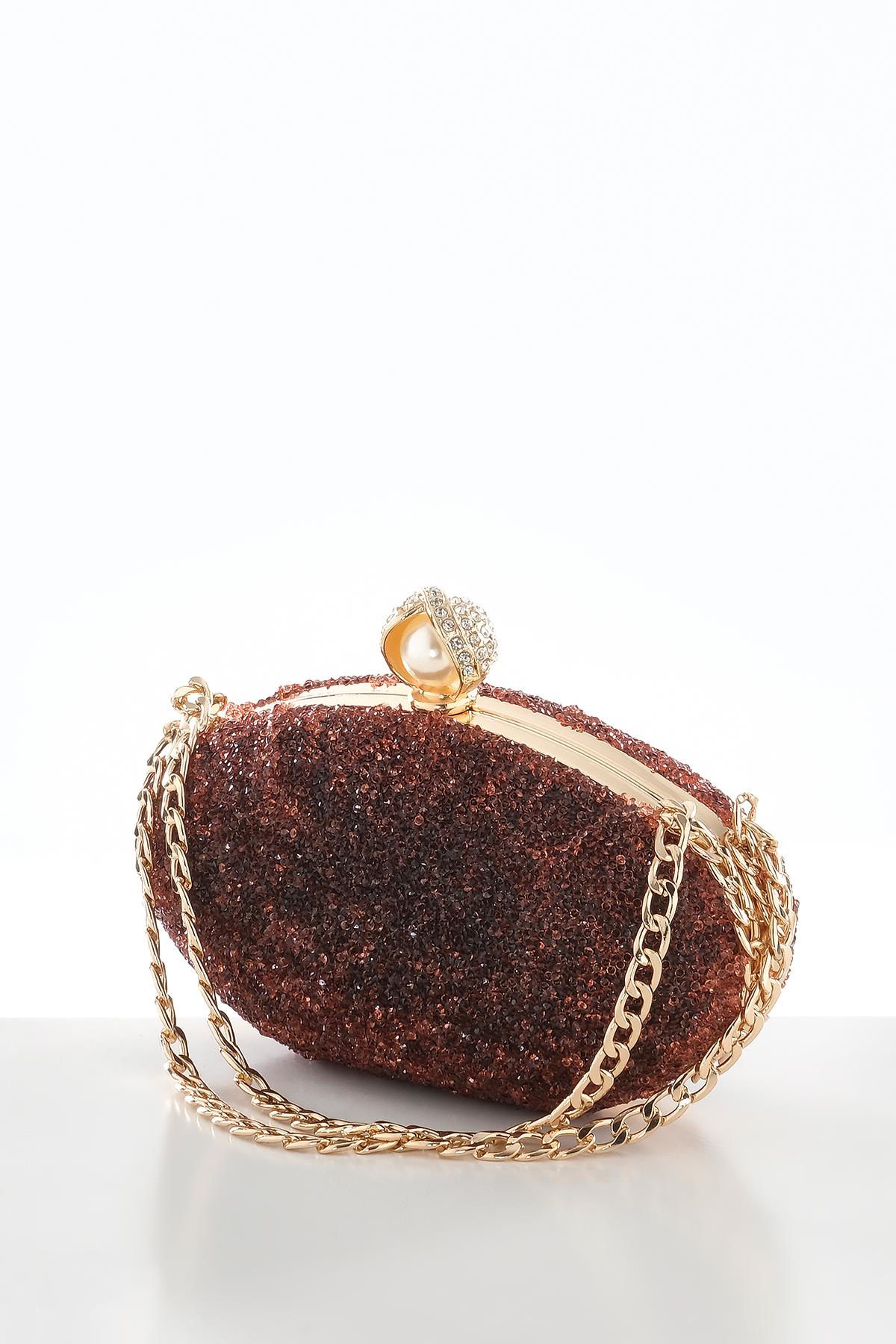 Kristal Taşlı Kısa Zincir Askılı Şık Abiye Çanta.